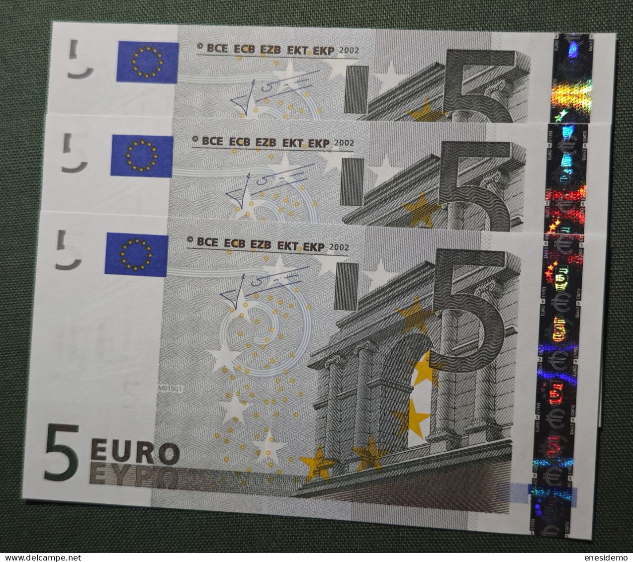 5 EURO SPAIN 2002 TRICHET M015G1 CORRELATIVE  TRIO SC FDS UNCIRCULATED PERFECT - 5 Euro