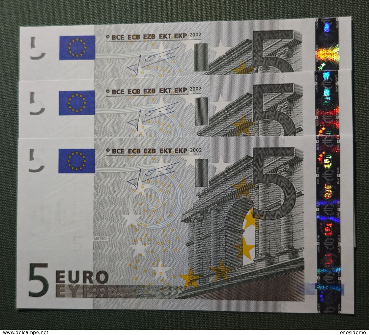 5 EURO SPAIN 2002 TRICHET M015G1 CORRELATIVE  TRIO SC FDS UNCIRCULATED PERFECT - 5 Euro