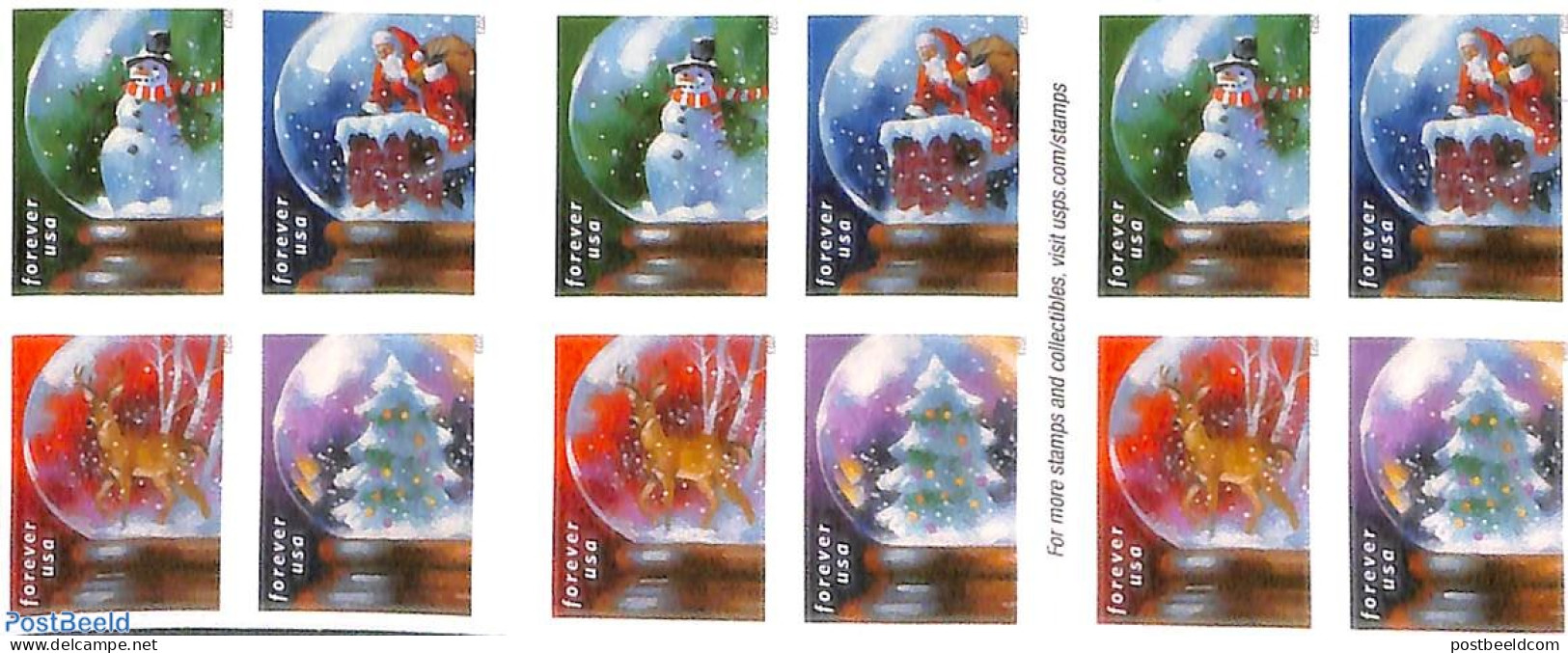United States Of America 2023 Christmas, Snow Globes Booklet S-a, Double Sided, Mint NH, Nature - Religion - Deer - Ch.. - Neufs