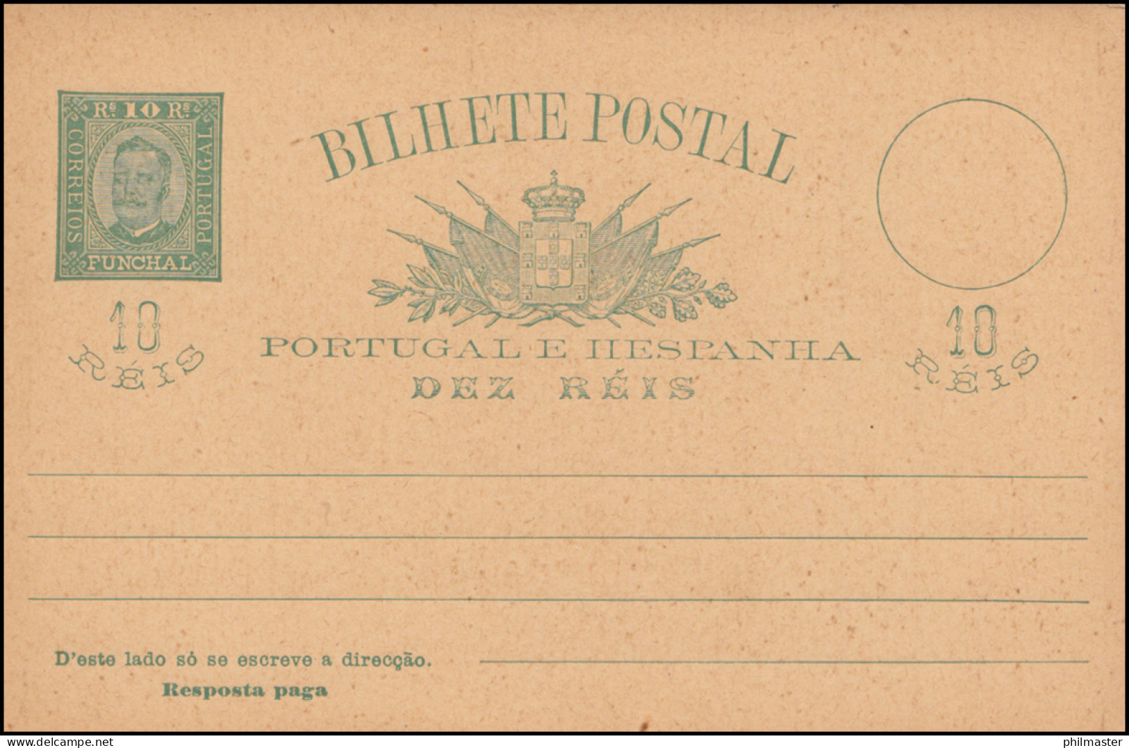Portugal Madeira Postkarte König Carlos I. Doppelkarte 10/10 R Grün, Ungebraucht - Madeira
