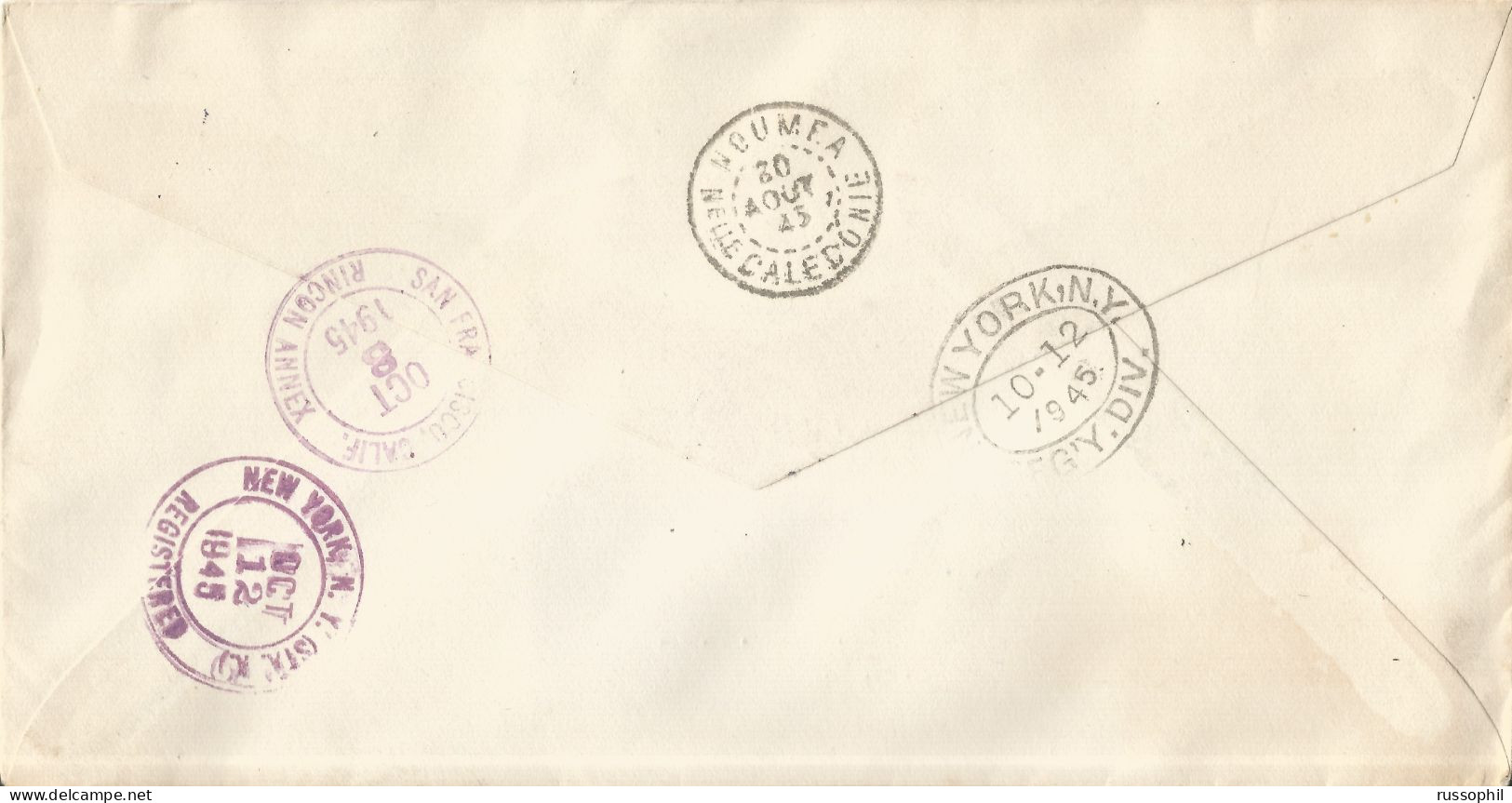 WALLIS AND FUTUNA - 7 STAMP 26 FR FRANKING "LONDON" ISSUE ON REGISTERED COVER TO THE USA - 1945 - Storia Postale