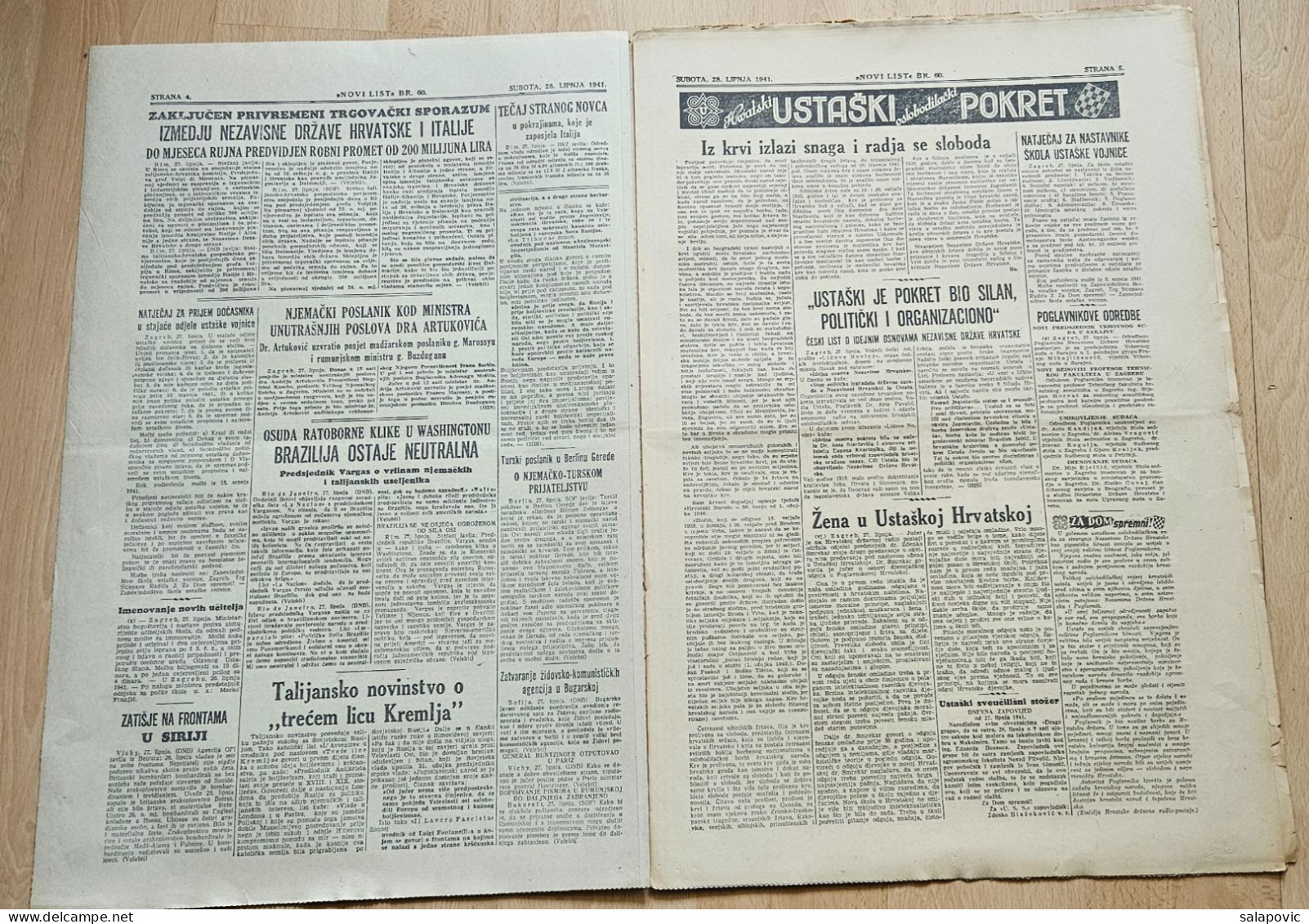 Novi List 1941 Br. 60 NDH Croatia Ustasa Newspaper Ustaski Stozernik Viktor Gutic - Autres & Non Classés