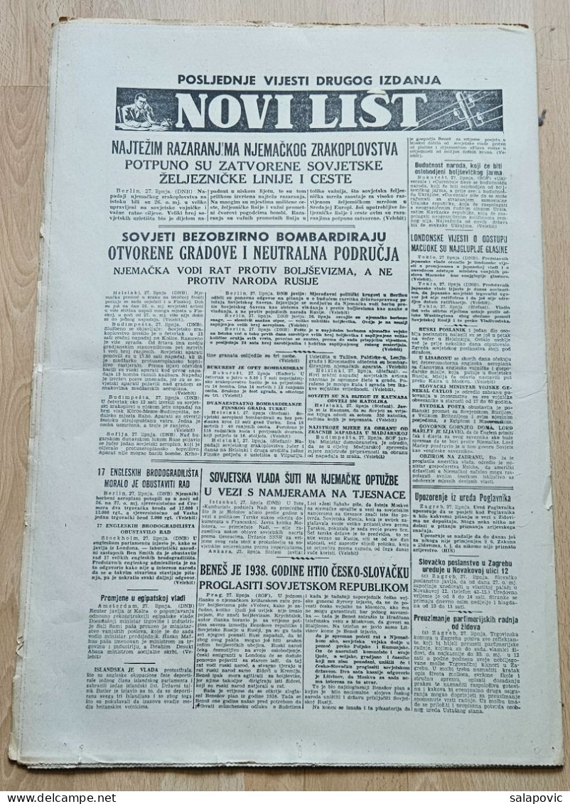 Novi List 1941 Br. 60 NDH Croatia Ustasa Newspaper Ustaski Stozernik Viktor Gutic - Altri & Non Classificati