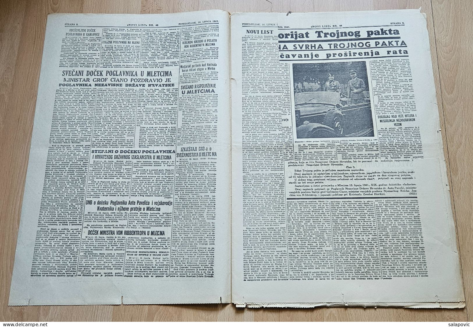 Novi List 1941 Br. 48 NDH Croatia Ustasa Newspaper Mussolini, Pavelic, Hitler, Mile Budak - Altri & Non Classificati