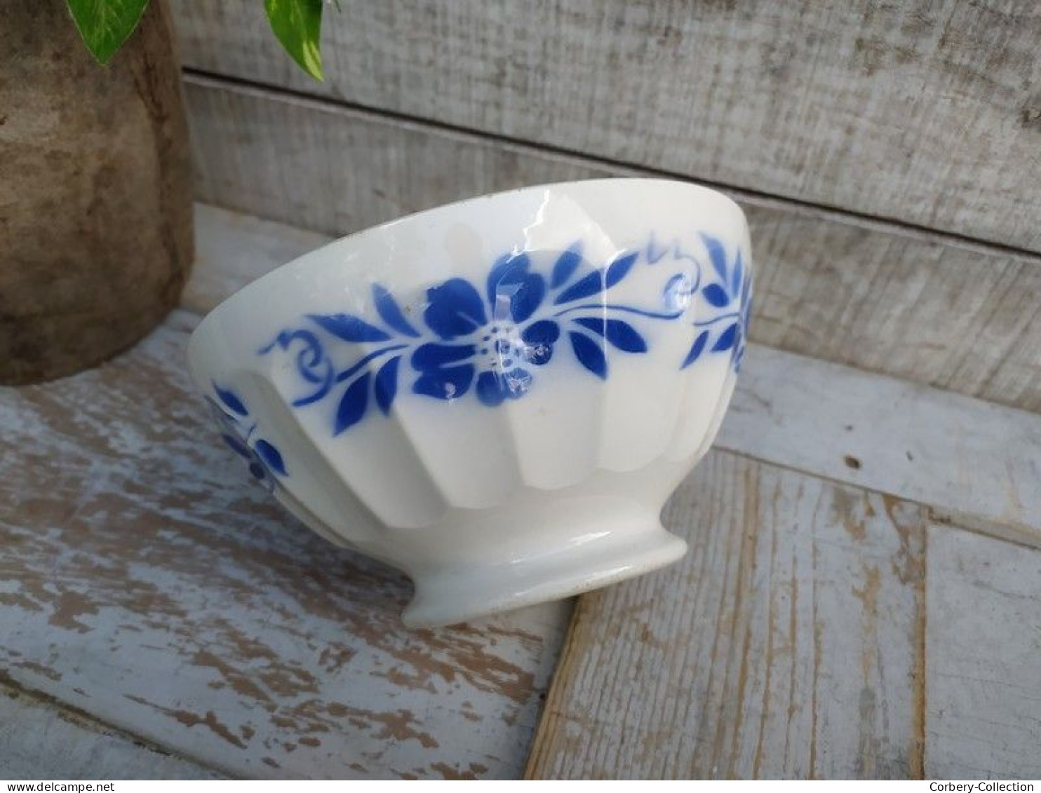 Ancien Bol Faïence Digoin Sarreguemines Décor Fleurs Bleues