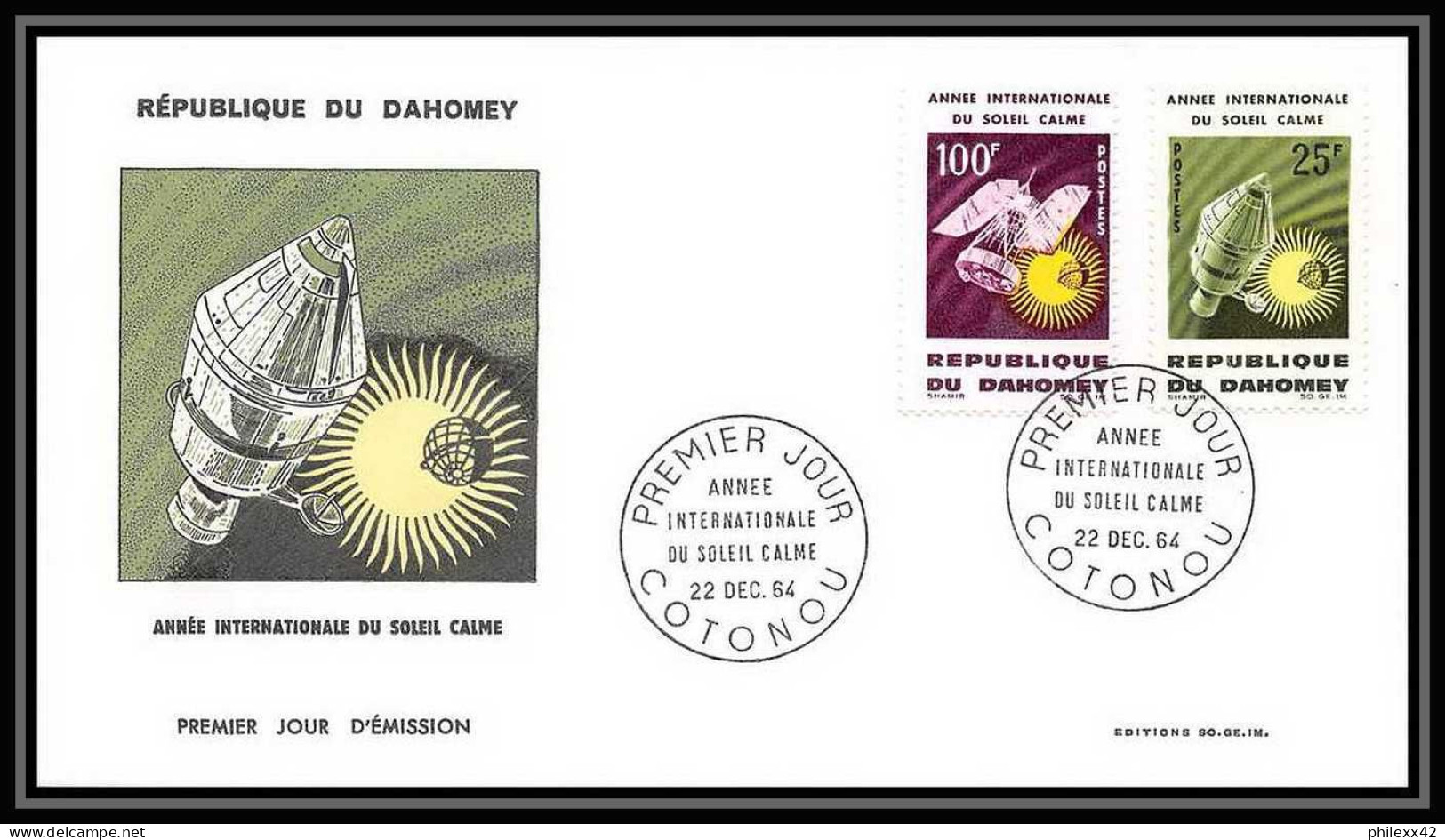 4318/ Espace Space Lettre Cover Briefe Cosmos 22/12/1964 Lot 2 FDC Année Internationale Du Soleil Calme Dahomey - Afrique