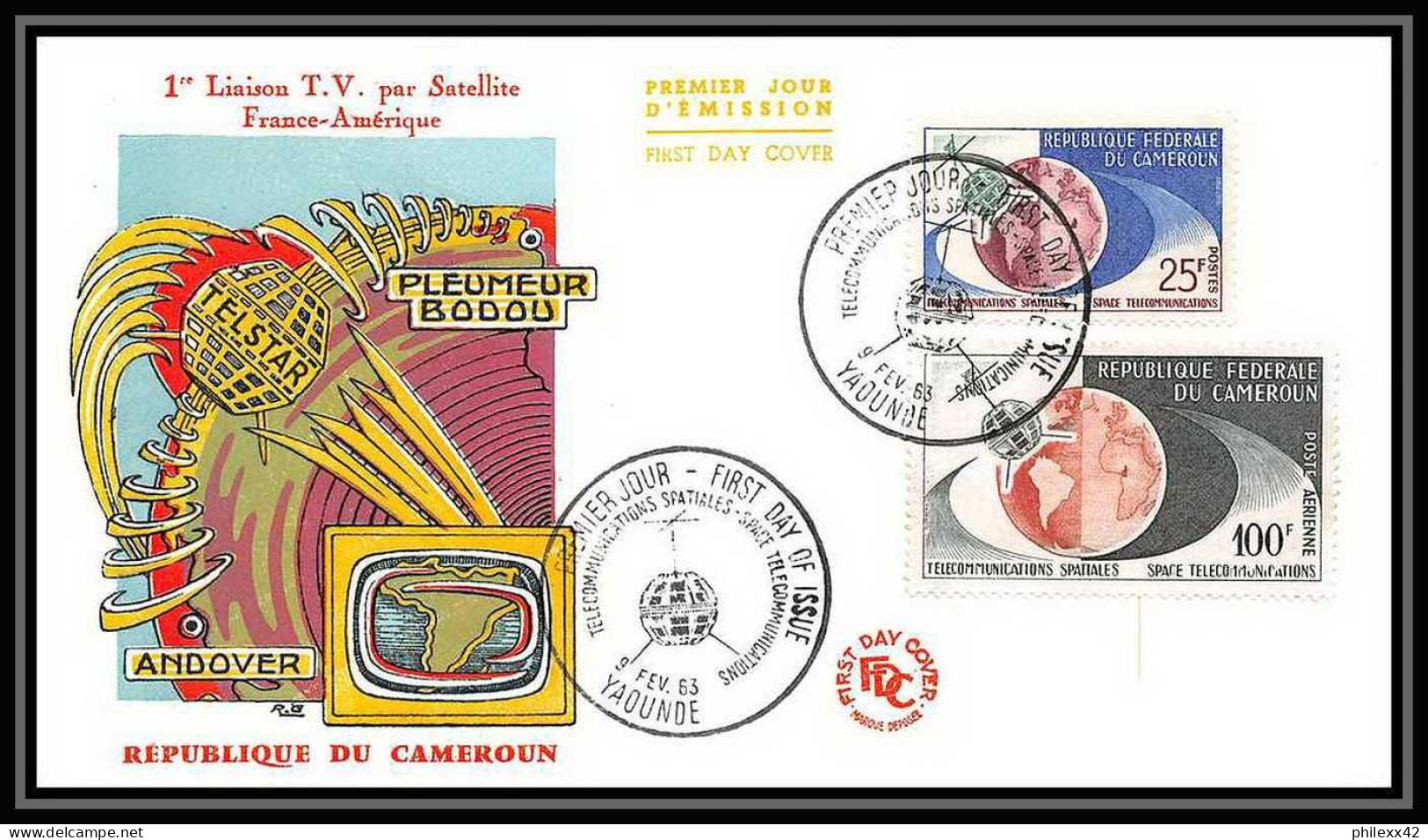 4085/ Espace Space Raumfahrt Lettre Cover Briefe Cosmos 9/2/1963 1°liaison Tv Par Satellite Cameroun PLEUMEUR BODOU - Africa