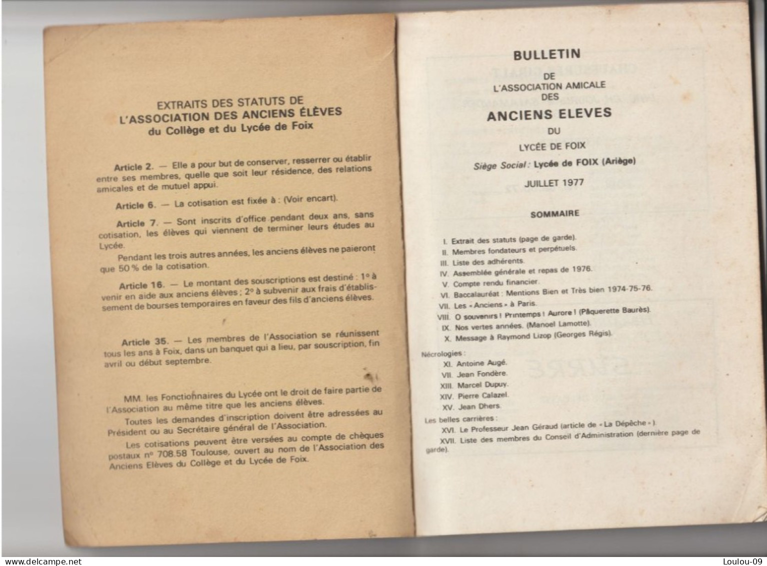 Anciens Elèves Du Collège Et Du Lycée De Foix-1977-64pages - Midi-Pyrénées