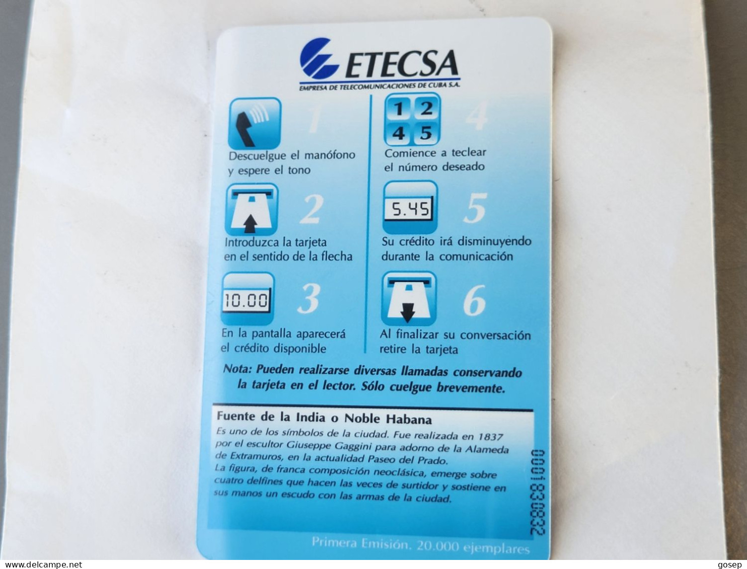 CUBA-(CU-ETE-0030)-Fuente De La India-(103)-($10)-(0001830832)-used Card+1card Prepiad Free - Cuba