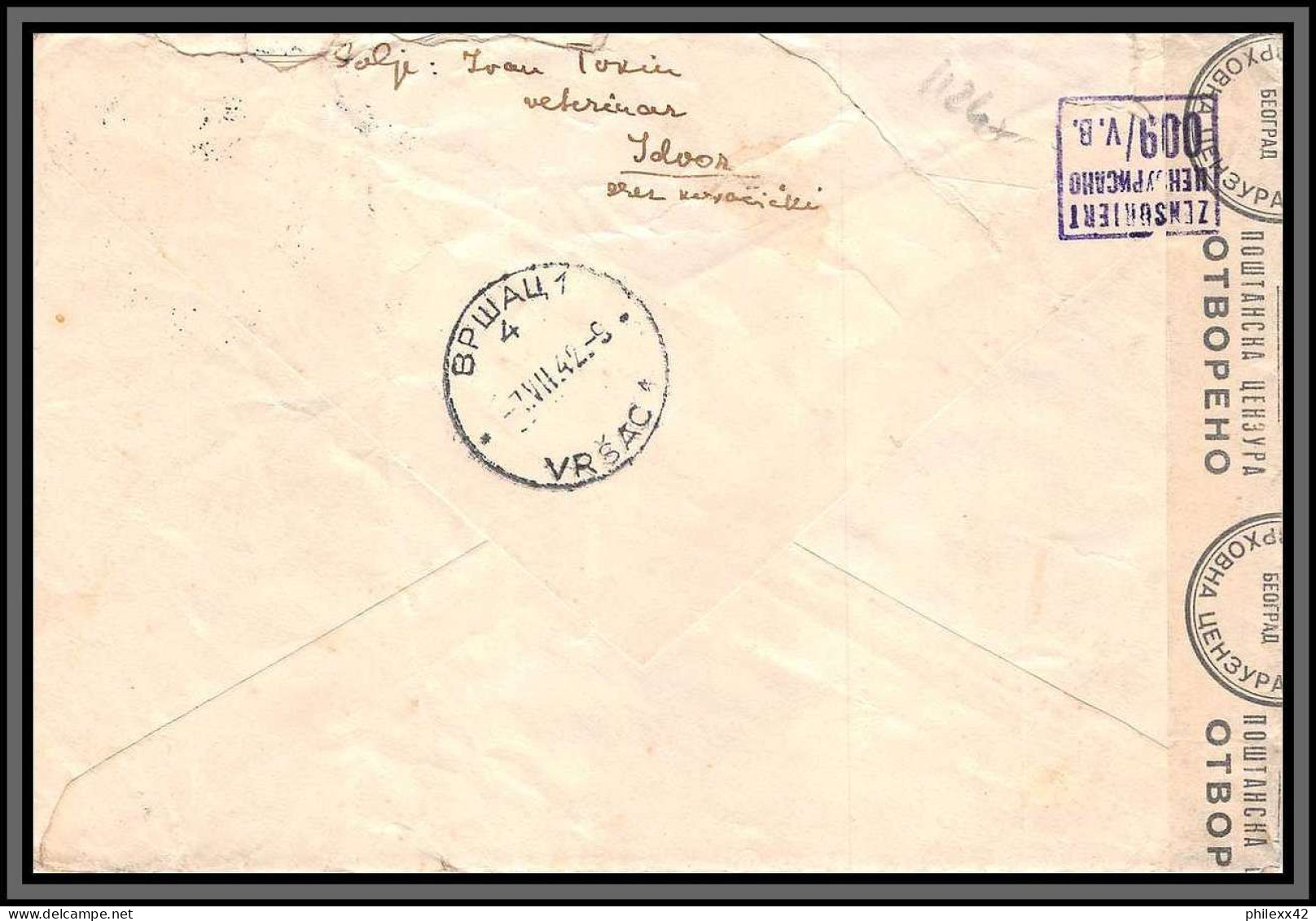 11245 LAC 1942 Censure Censor Ettre Cover Yougoslavie Jugoslavija  - Covers & Documents