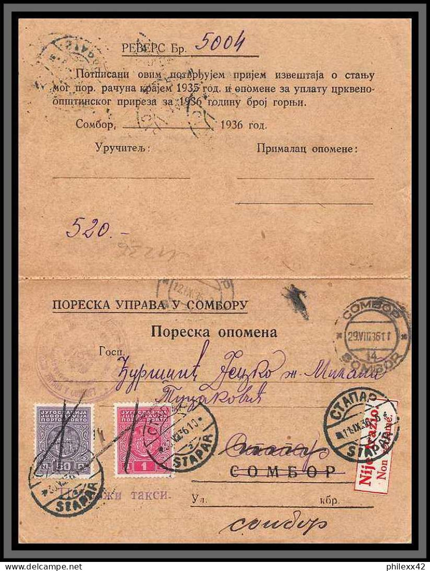 11236 Recommandé Registered Non Réclammé 1936 Lettre Cover Yougoslavie Jugoslavija  - Cartas & Documentos