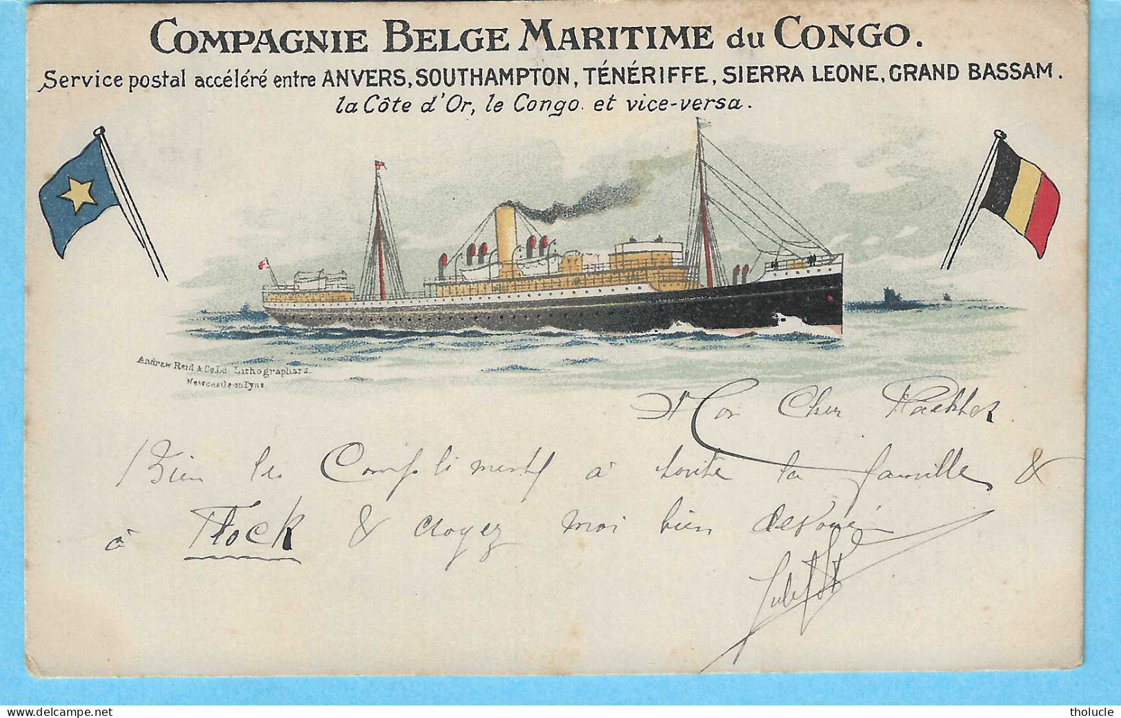 Compagnie Belge Maritime Du Congo-Service Postal-Anvers-Southampton-Teneriffe  Leone Grand Bassam-Timbre "Espana-1903" - Paquebote