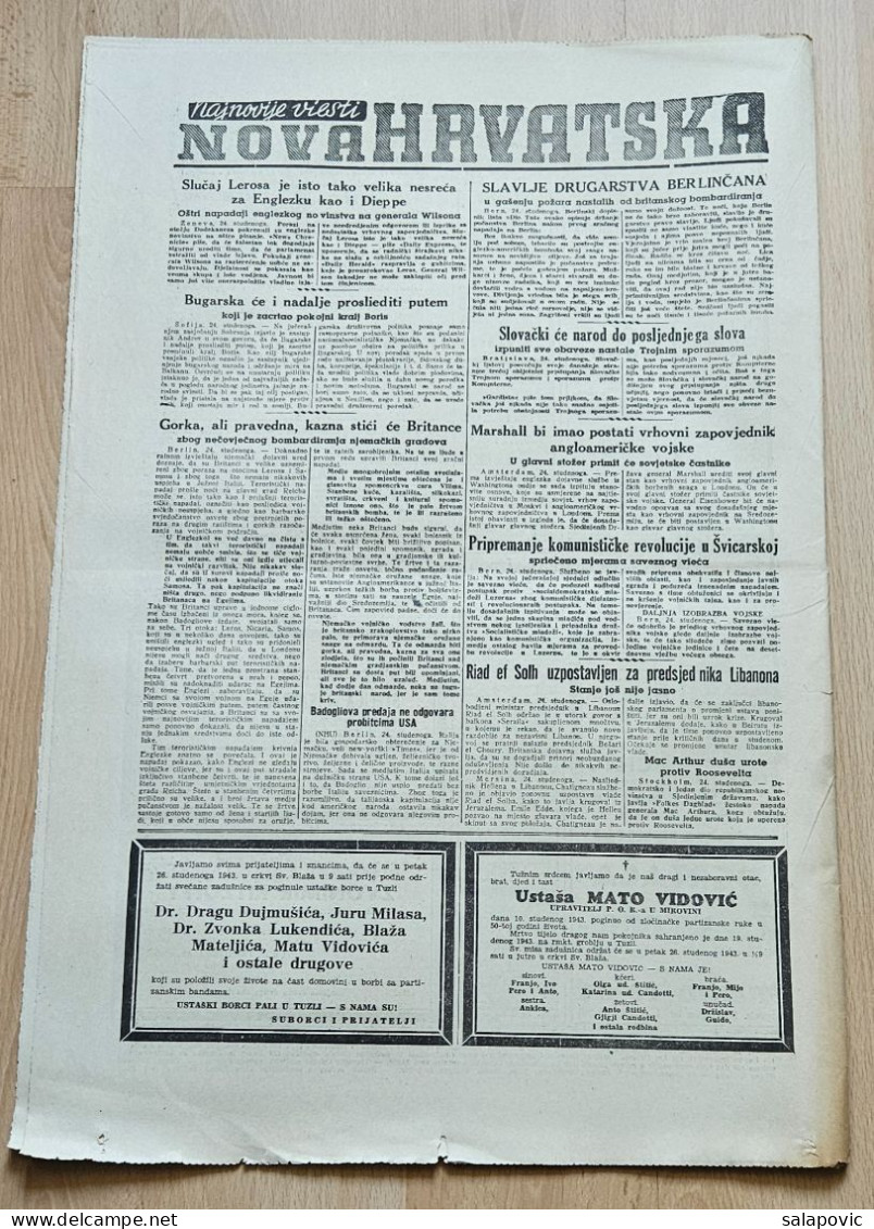 Nova Hrvatska 1943 Br. 276 NDH Croatia Ustasa Newspaper, Ante Paveluc, Juraj Bobinac - Otros & Sin Clasificación