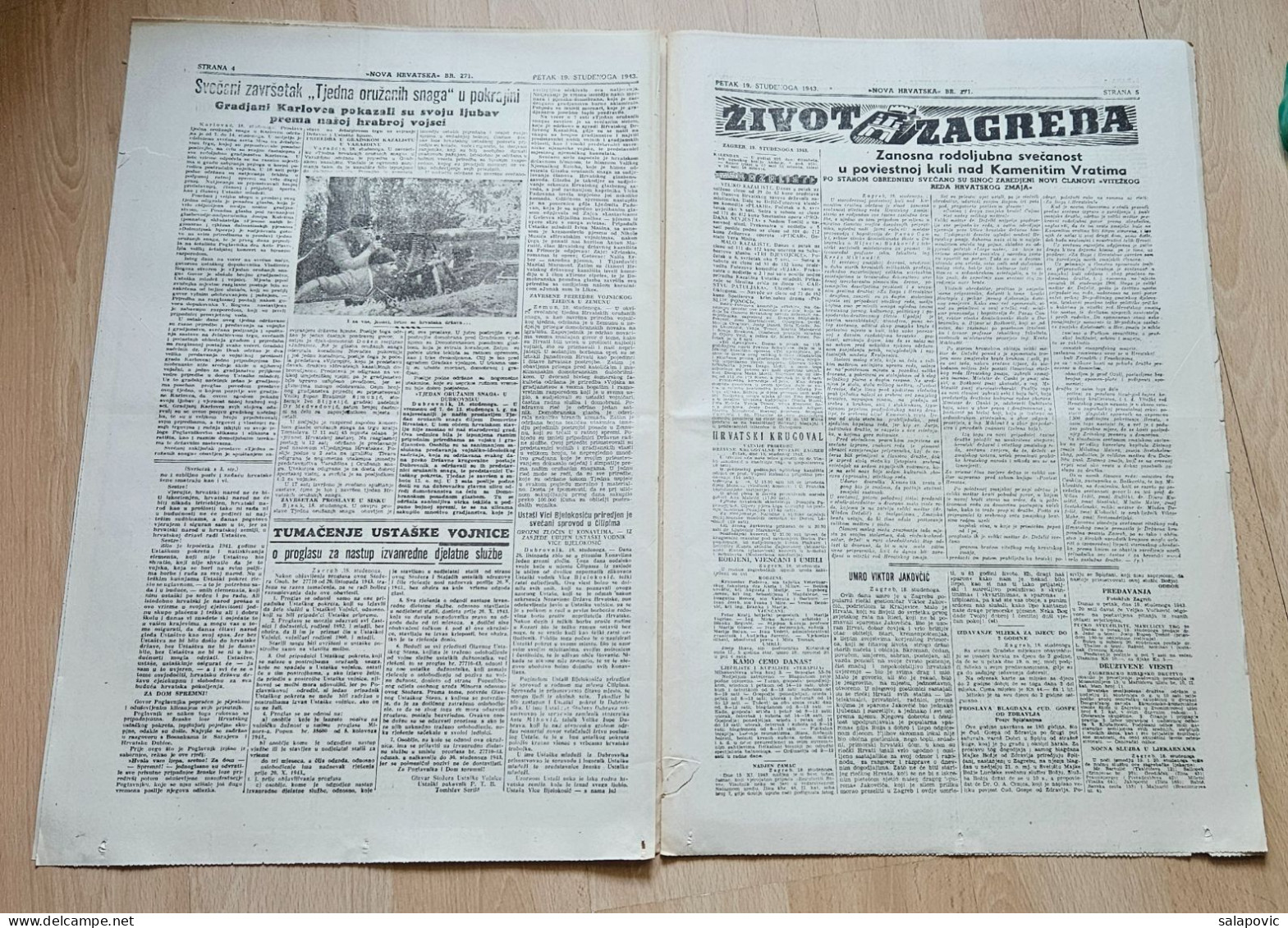 Nova Hrvatska 1943 Br. 271 NDH Croatia Ustasa Newspaper, Ante Pavelic, Karlovac Tjedan Oruzanih Snaga - Autres & Non Classés