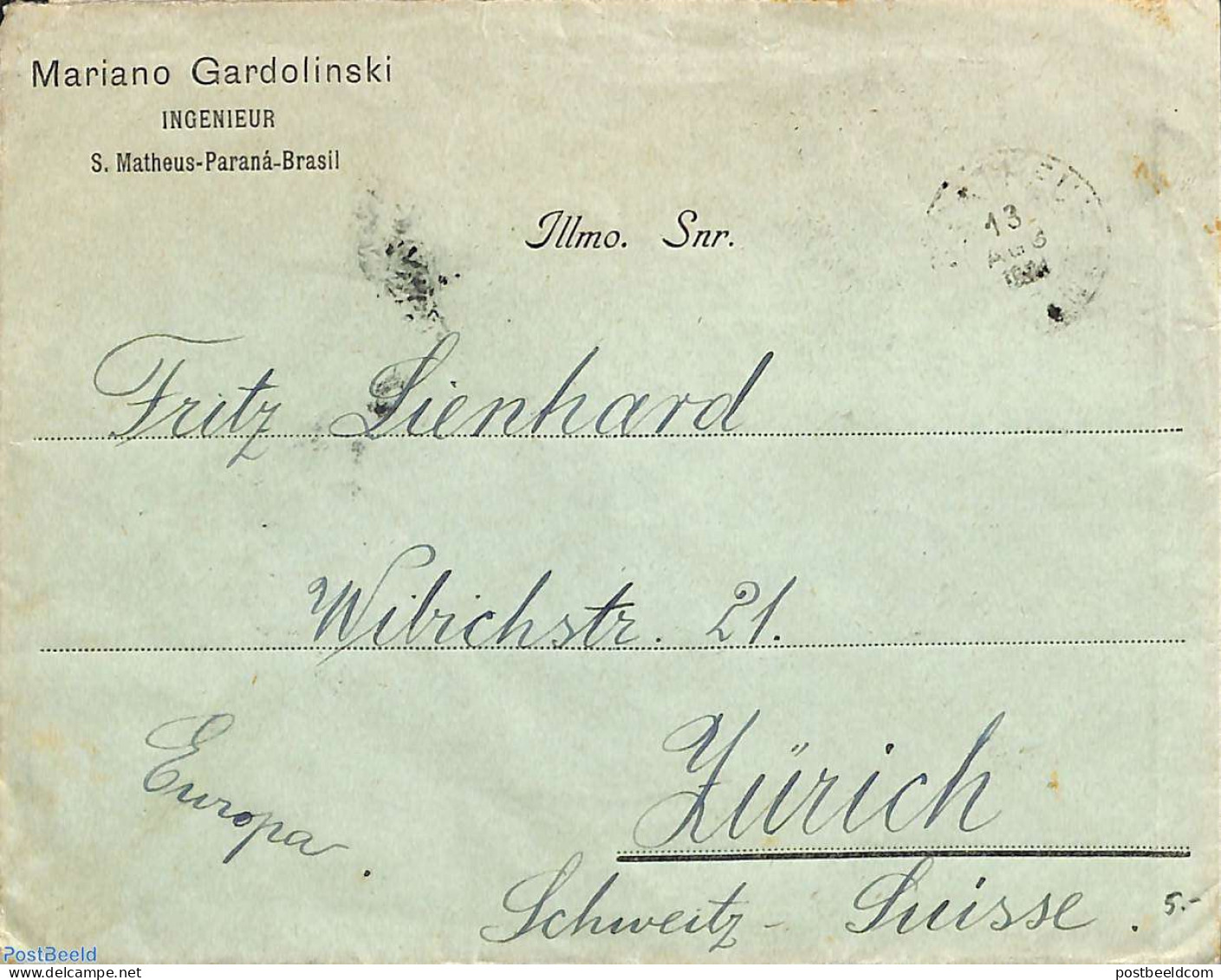 Brazil 1934 Letter To Zürich, Postal History - Covers & Documents