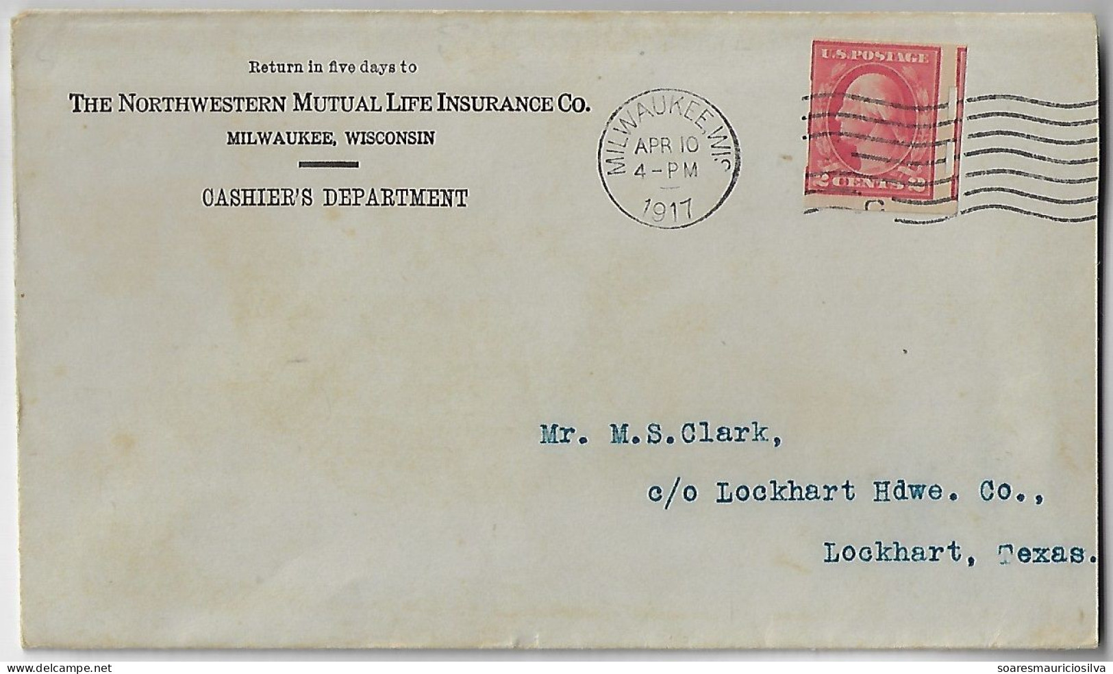 USA 1917 Commercial Cover From Milwaukee To Lockhart George Washington 2 Cents Schermack Stamp Vending Machine - Brieven En Documenten