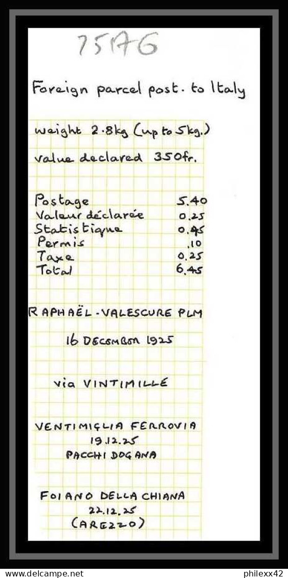 25176 Bulletin D'expédition France Colis Postaux Chemin De Fer Valescure 16/12/1925 Foiano Della Chiana Italie (italy) - Lettres & Documents