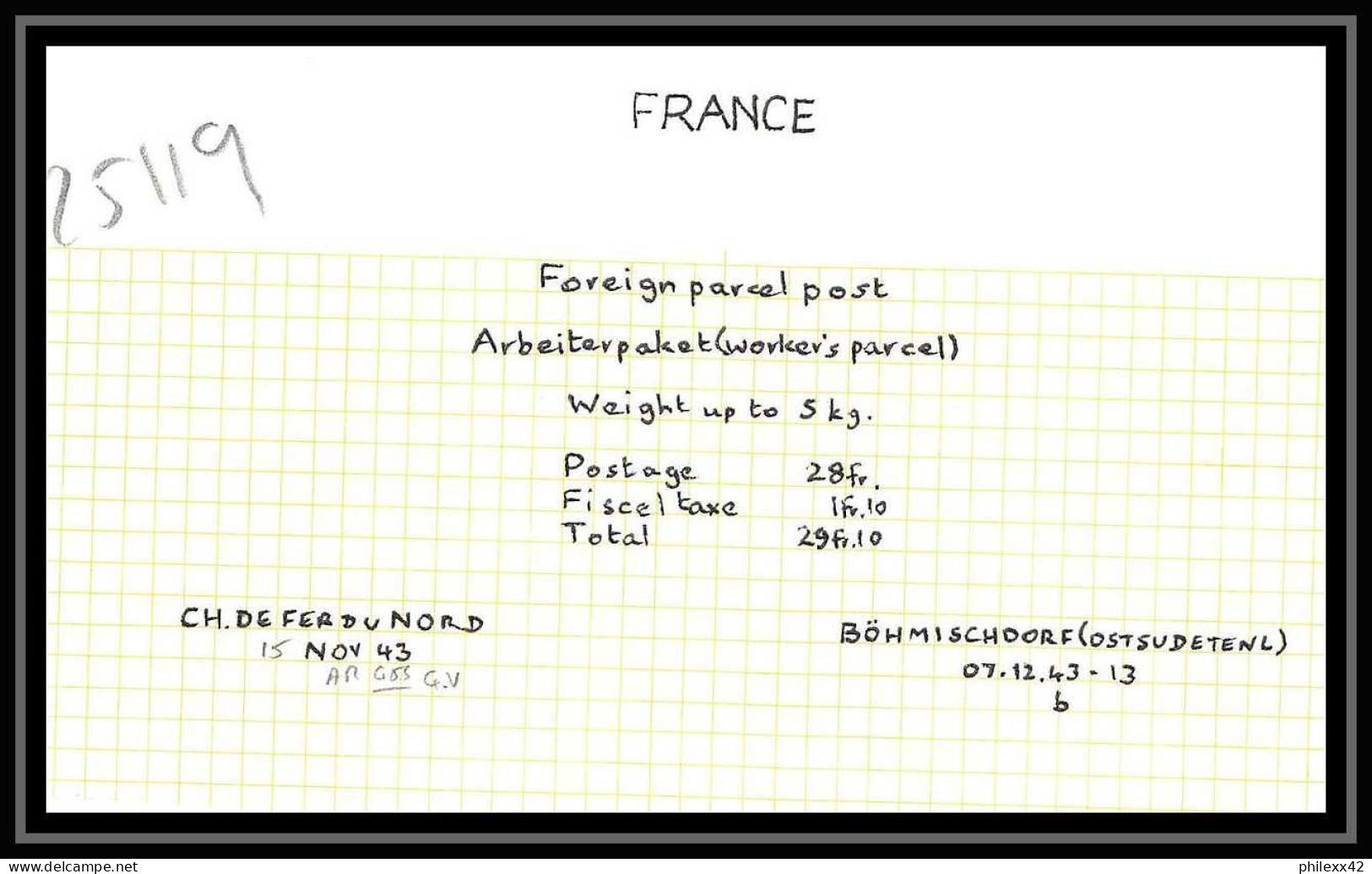 25119 Bulletin D'expédition France Colis Postaux Fiscal Chemin De Fer DU NORD POUR Böhmischdorf 1943 Allemagne Germany - Briefe U. Dokumente