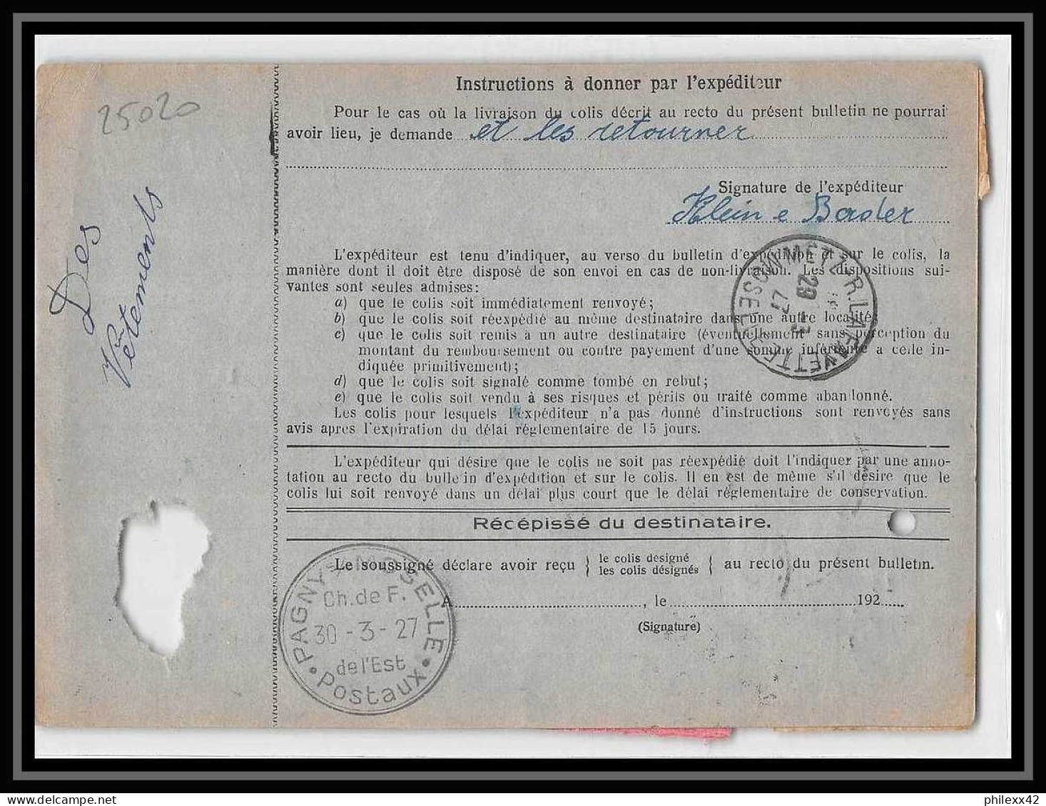 25020 Bulletin D'expédition France Colis Postaux Fiscal Haut Rhin 1927 Guebwiller Semeuse Merson 123 Valeur Déclarée - Cartas & Documentos