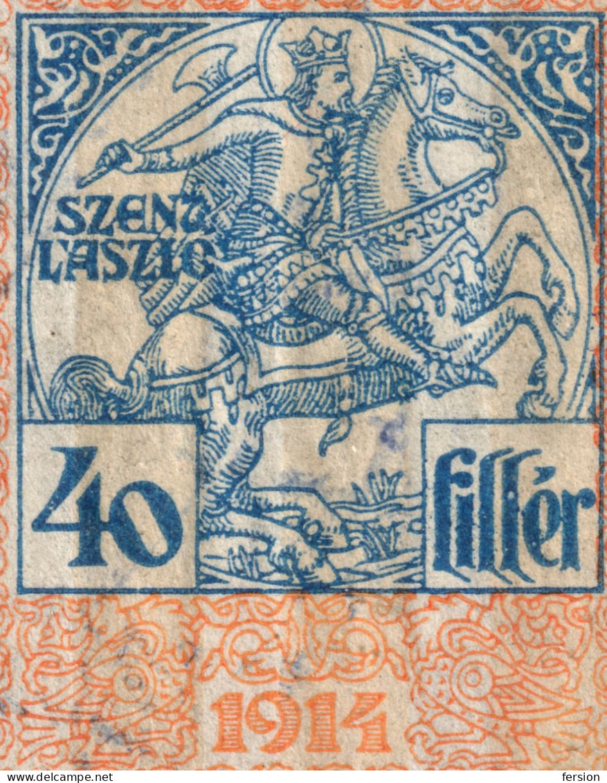 1914 Hungary - Revenue Tax Fiscal Stamp - PAIR 40 + 60 Fill. - Used - Saint Laszlo Ladislaus / HORSE - Fiscales