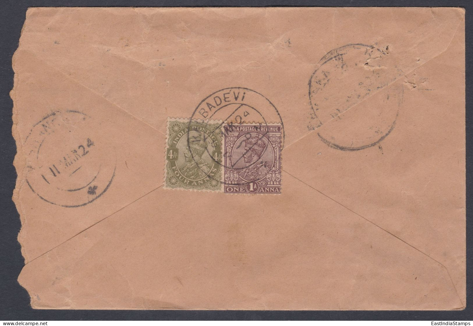 Inde British India 1924 Used Registered Cover VP Label, Value Payable, Bombay To Kishangarh, Medical Officer, Medicine - 1911-35 Koning George V