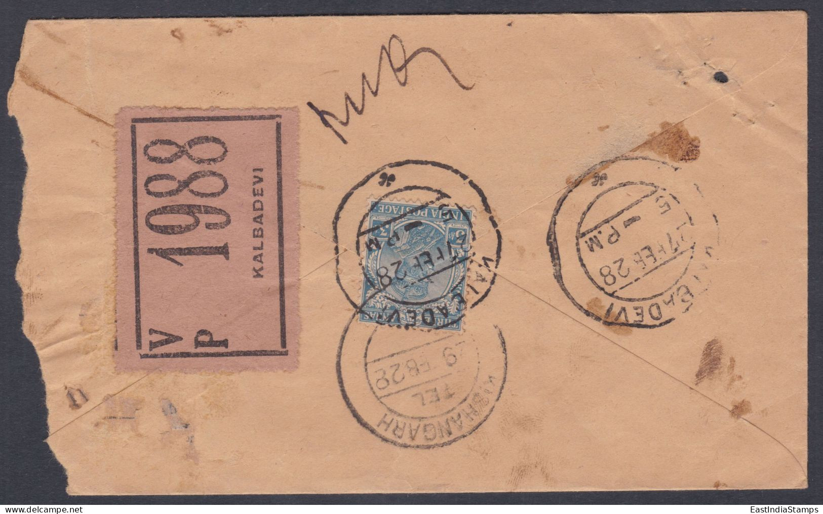 Inde British India 1928 Used Registered Cover VP Label, German Medicines, Chemist, Medical Officer, Kishangarh State - 1911-35 Koning George V