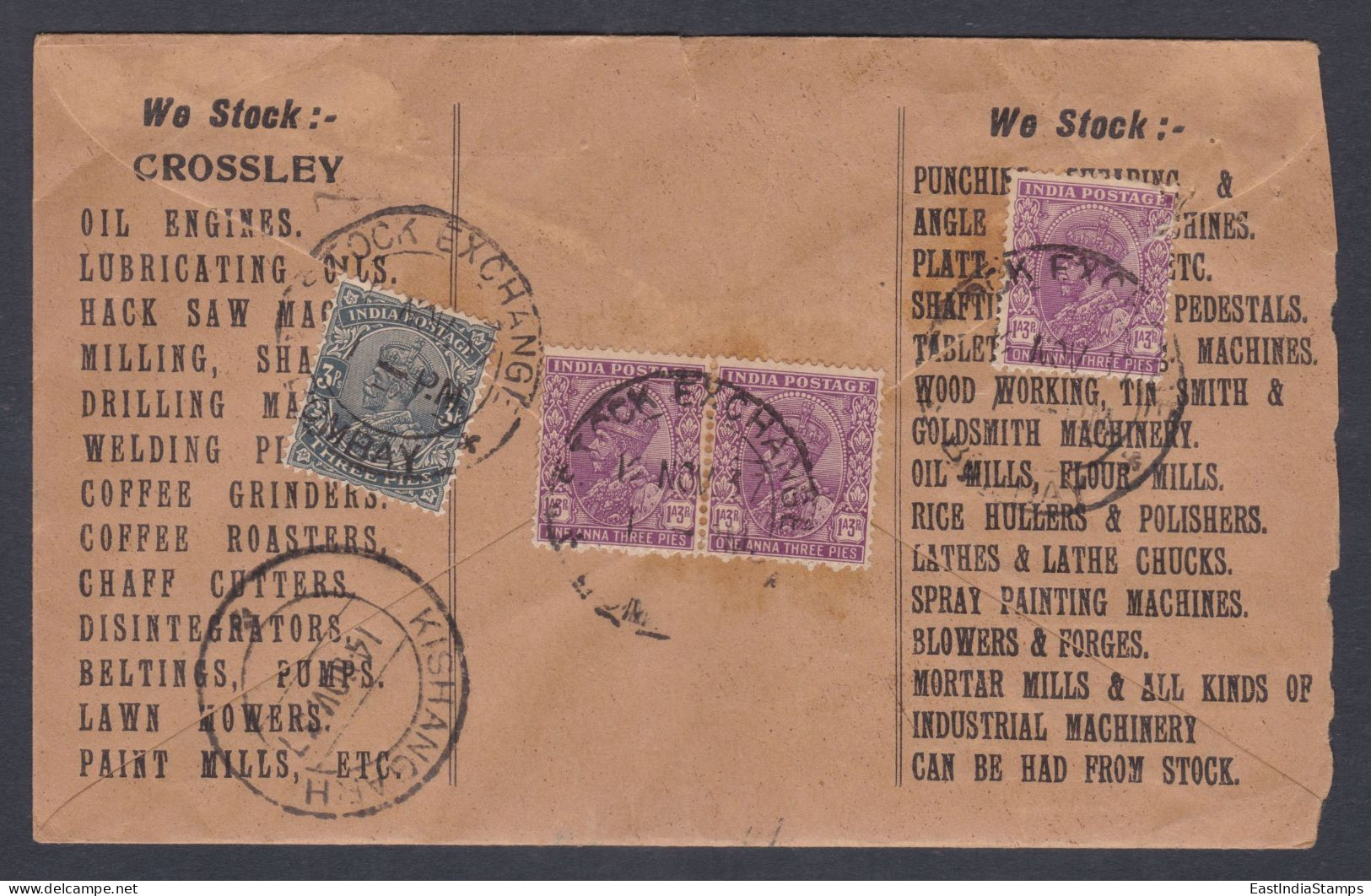 Inde British India 1937 Used Registered Cover VP Label, Value Payable, Bombay To Kishangarh, Crossley Oil Engine, KGV - 1911-35 King George V