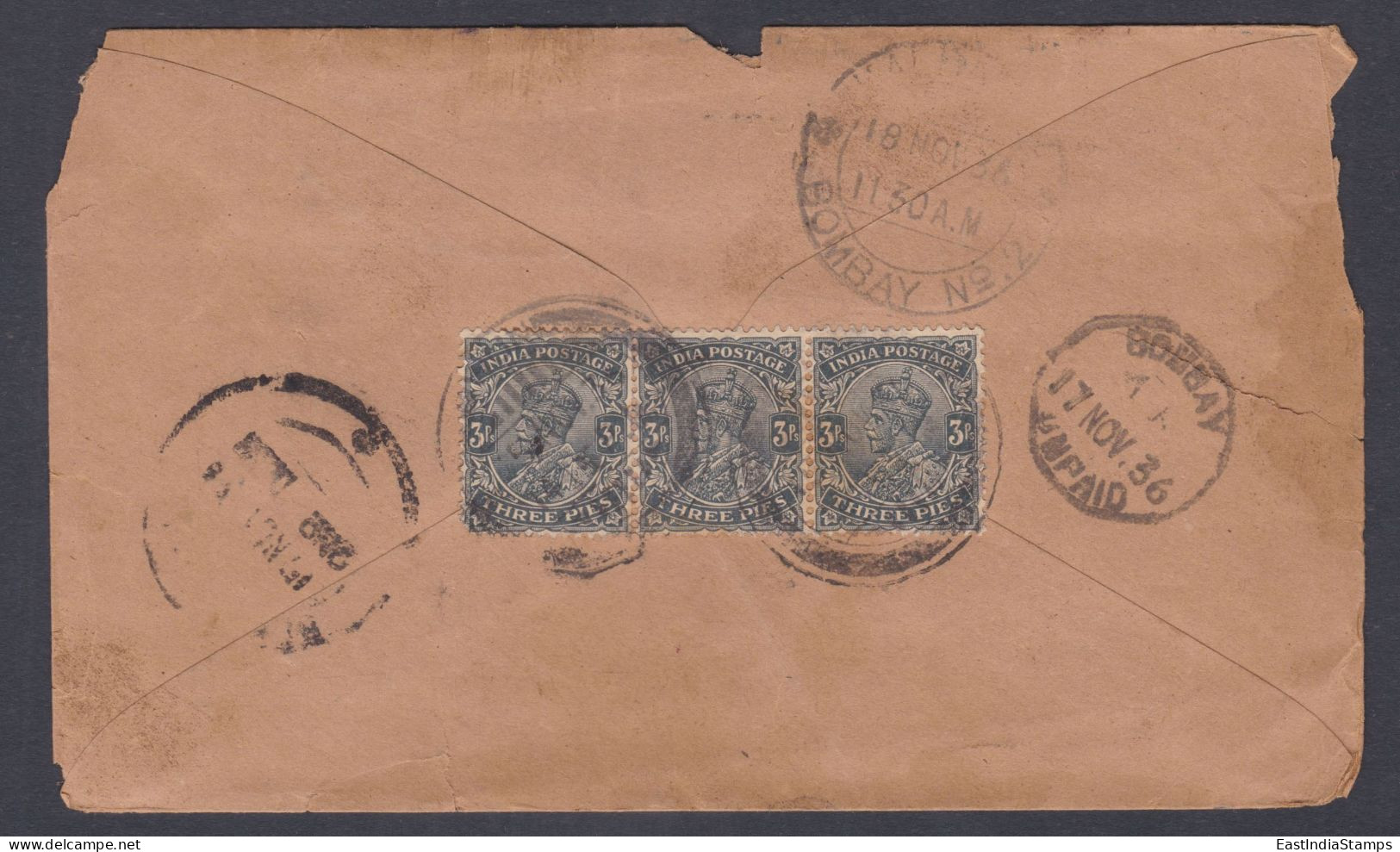 Inde British India 1936 Used Postage Due Cover King George V Stamps, Bombay - 1911-35  George V