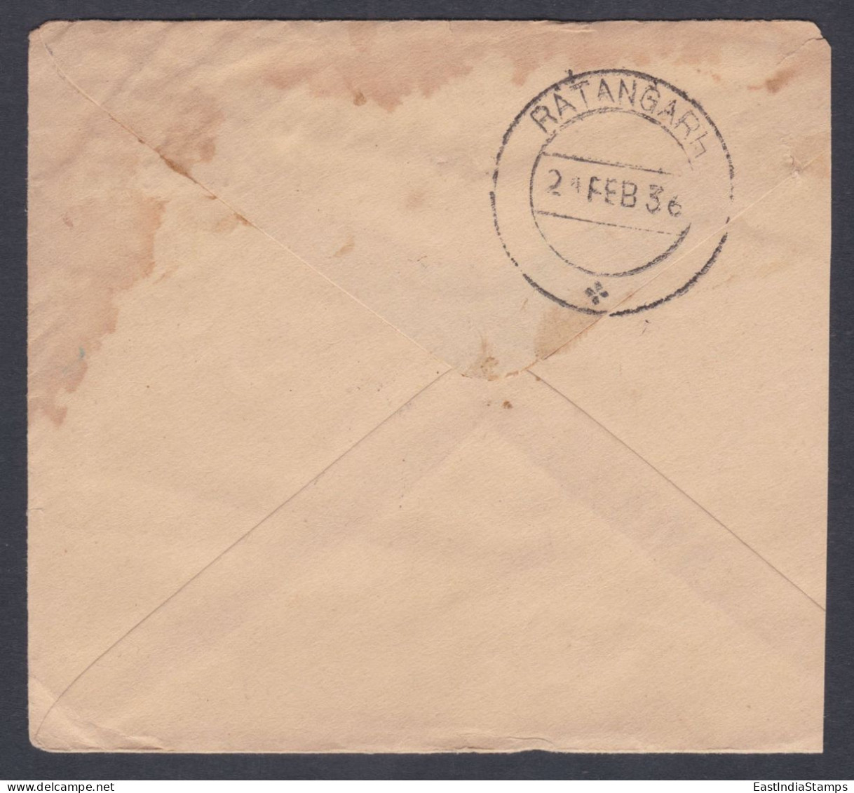 Inde British India 1936 Used Postage Due King George V Cover, Calcutta To Rattangarh - 1911-35 Koning George V