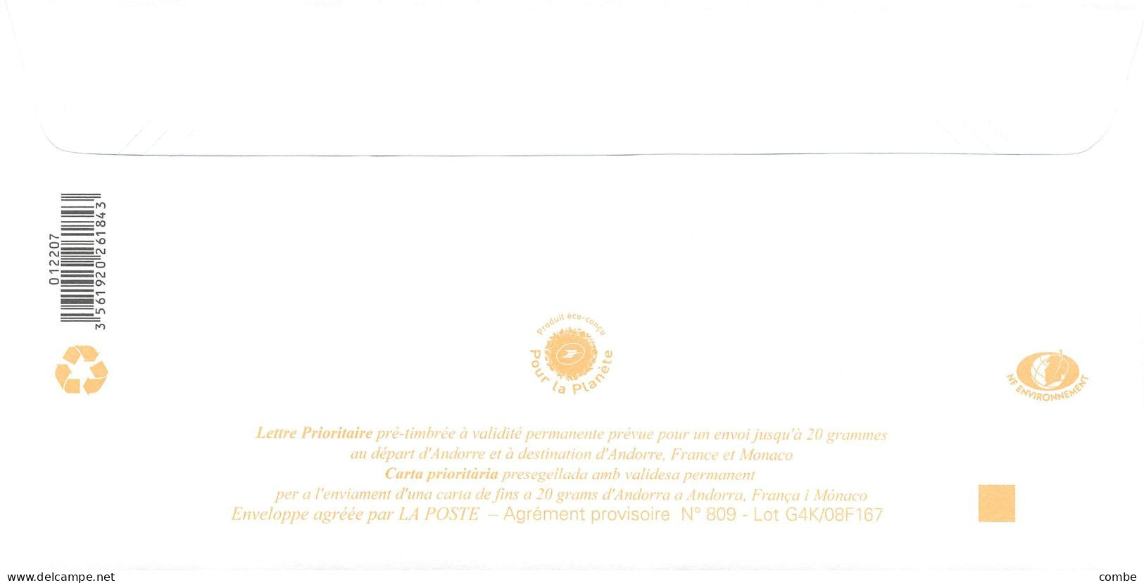 ANDORRA PAP Prêt à Poster. Lettre Prioritaire De 2008. ENCAMP PAS DE LA CASA         21 5 24 - Stamped Stationery & Prêts-à-poster