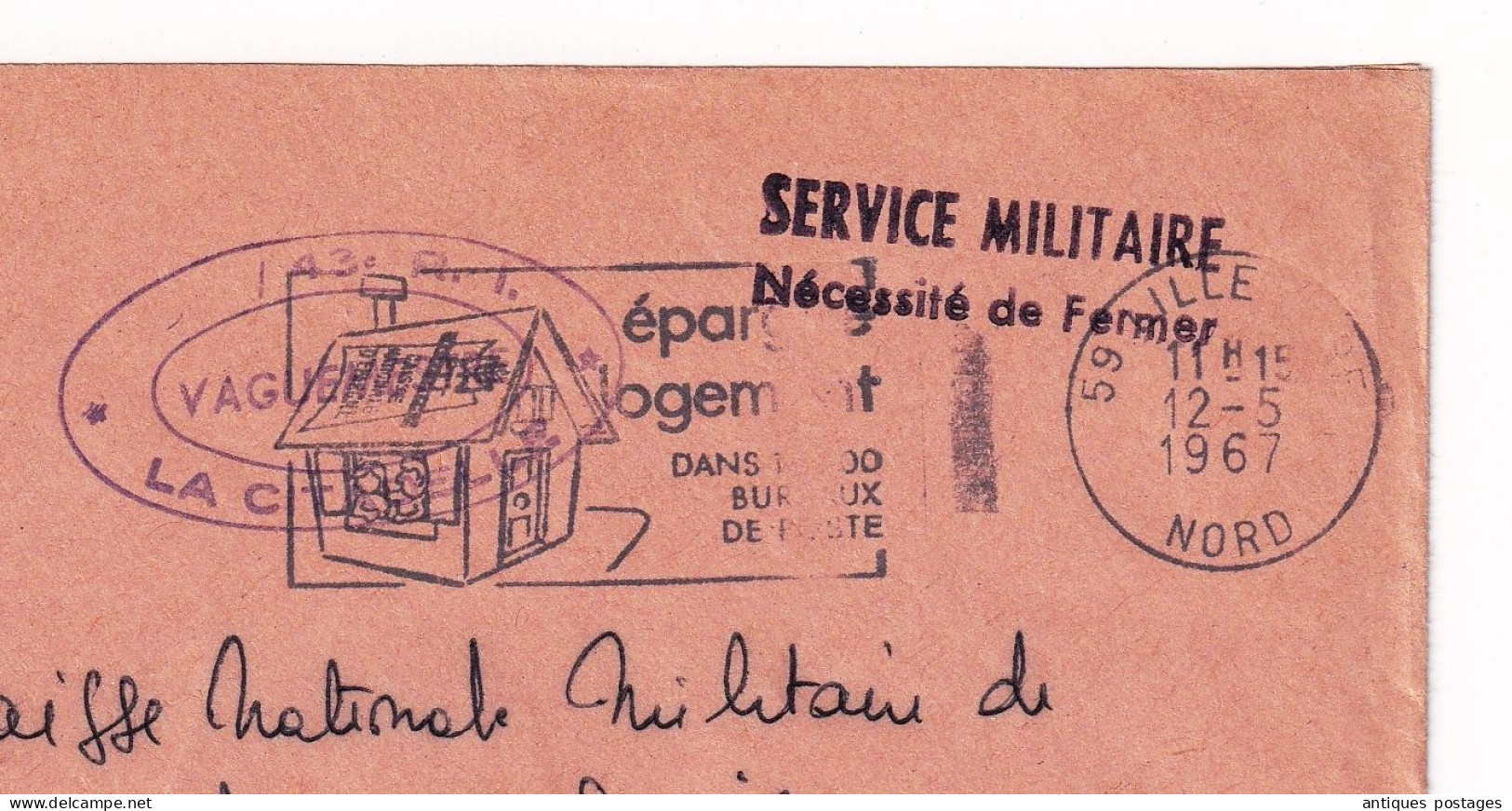 Lettre 1967 Lille Nord Service Militaire 43e Régiment D'Infanterie Le Trésorier - Military Postmarks From 1900 (out Of Wars Periods)