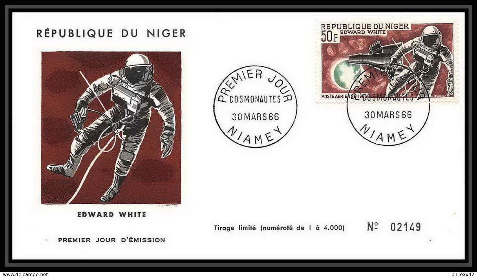 4950/ Espace Space Raumfahrt Lettre Cover Briefe Cosmos 30/3/1966 PA 56 /57 Leonov White FDC Niger - Afrika