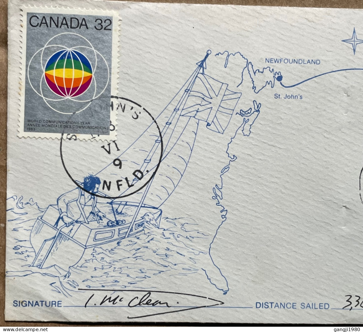 GB CANADA PORTUGAL 1983, COMBO COVER SIGNATURE TUM MC CLEAN, 33,60 MILE DISTANCE 62 DAYS SEA TOUR, ST.JOHN'S & PORTO CIT - Cartas & Documentos