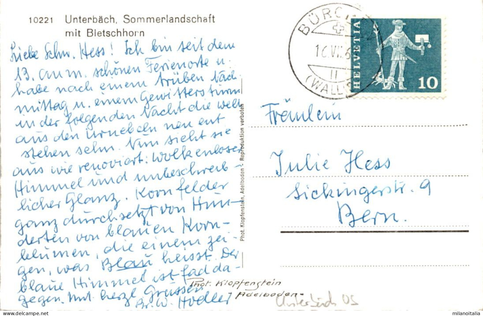 Unterbäch - Sommerlandschaft Mit Bietschhorn (10221) * 16. 7. 1964 - Unterbäch