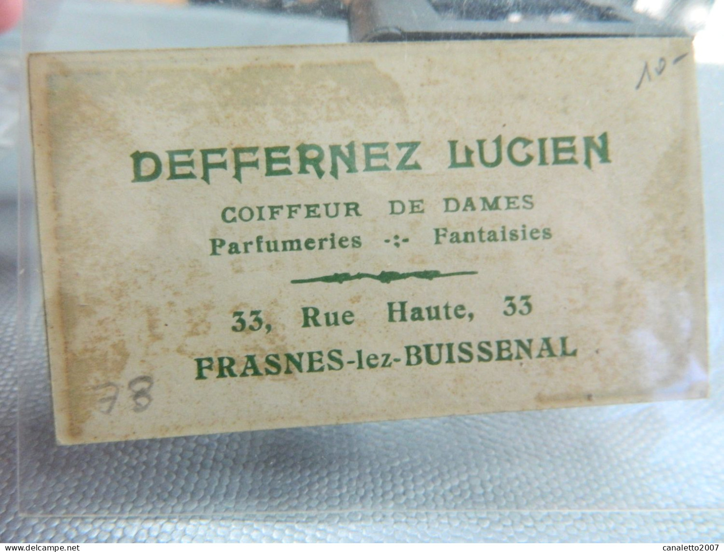 PARIS+FRASNES LEZ BUISSENALI: CARTE PARFUMEE REVE D'OR DE LT PIVER +DEFFERNEZ LUCIEN COIFFEUR 33 RUE HAUTE - Profumeria Antica (fino Al 1960)