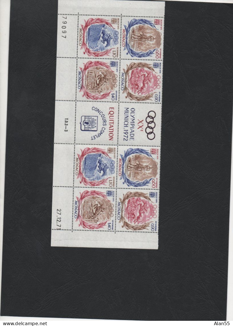 MONACO.1971." XXe OLYMPIADES.MUNICH. N°890. 2 BANDES DE 4 SERIES.COIN DATE. NEUFS**. 1ER CHOIX. - Blocks & Kleinbögen