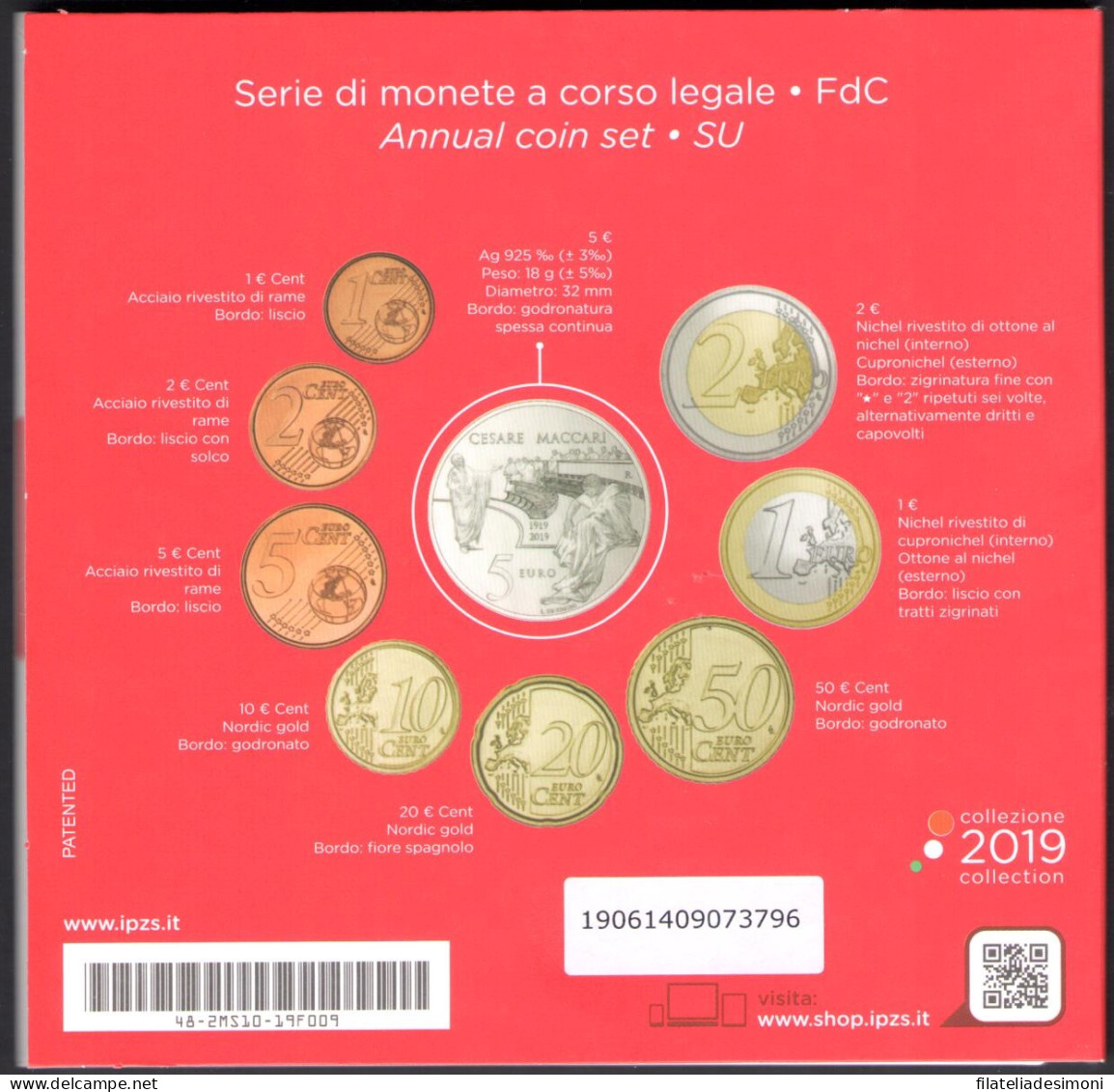 2019 Italia, Repubblica Italiana, Serie Di Monete A Corso Legale, Cesare Maccari, 9 Valori - FDC - Jahressets & Polierte Platten