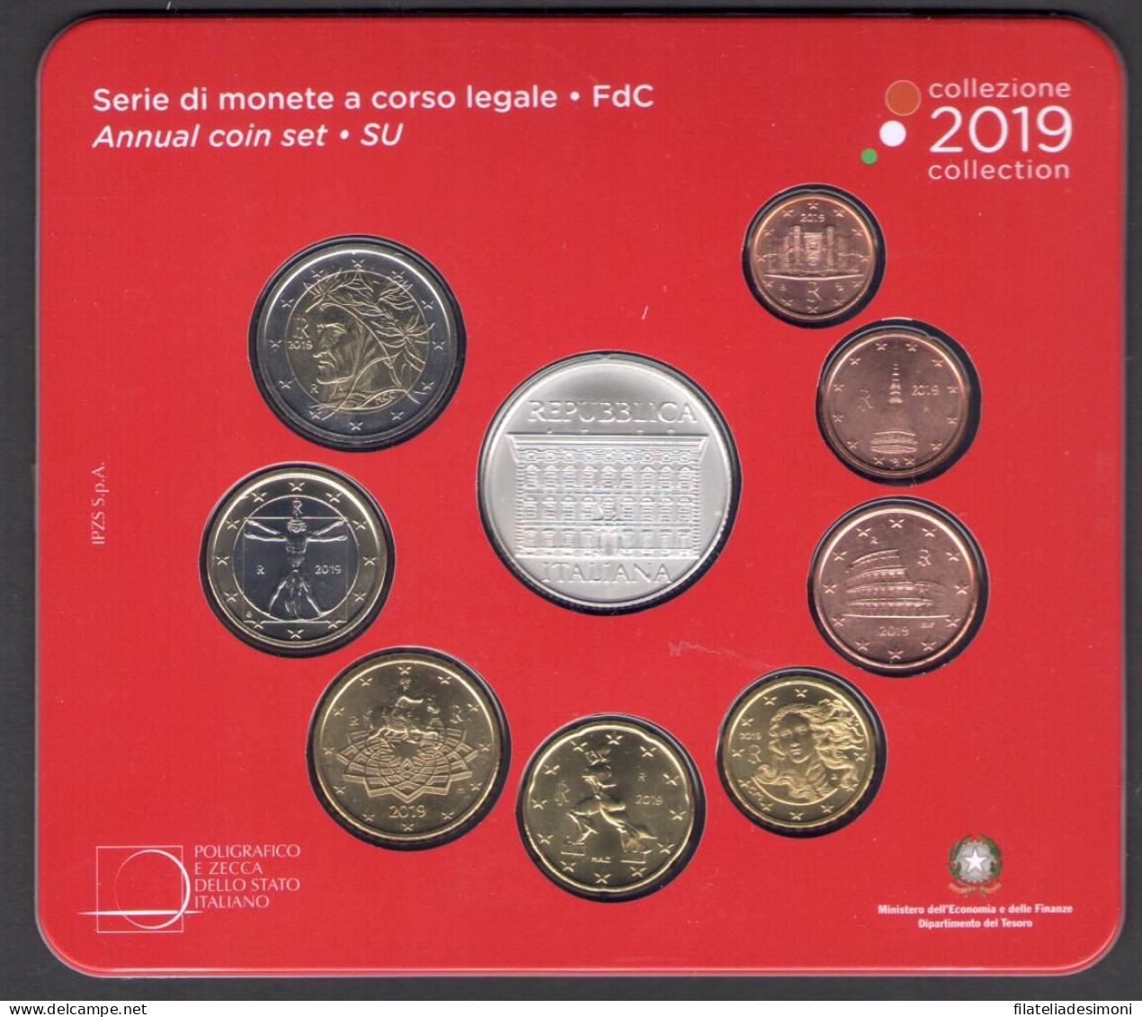 2019 Italia, Repubblica Italiana, Serie Di Monete A Corso Legale, Cesare Maccari, 9 Valori - FDC - Mint Sets & Proof Sets