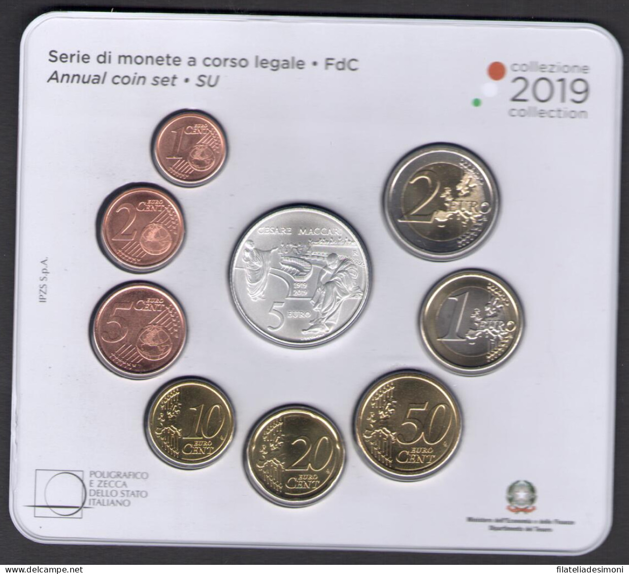 2019 Italia, Repubblica Italiana, Serie Di Monete A Corso Legale, Cesare Maccari, 9 Valori - FDC - Jahressets & Polierte Platten