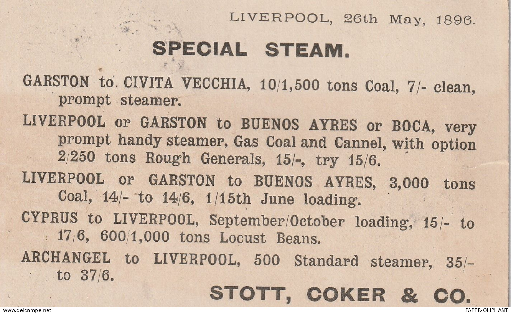 UK - 1896, Postal Stationery To Germany, Stott, Coker & Co. Liverpool, Perfin - Cartas & Documentos