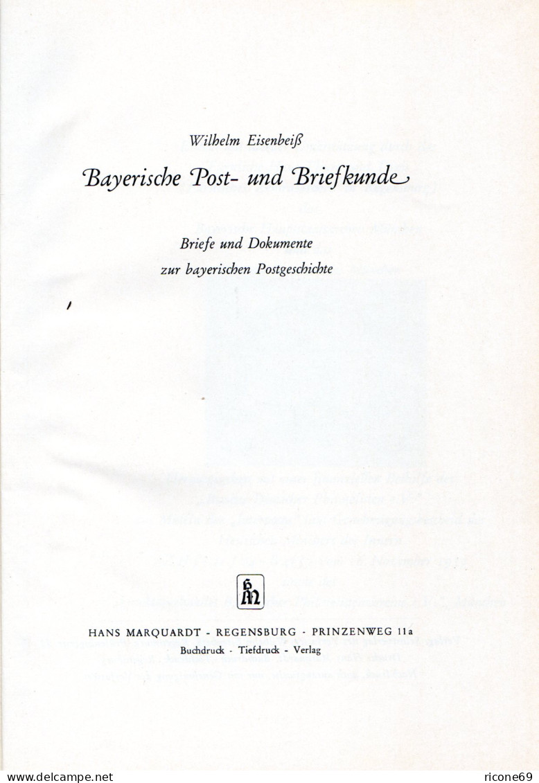 Eisenbeiß, W., Bayerische Post- Und Briefkunde, 175 S. Postgeschichte M. 74 Abb. - Sonstige & Ohne Zuordnung