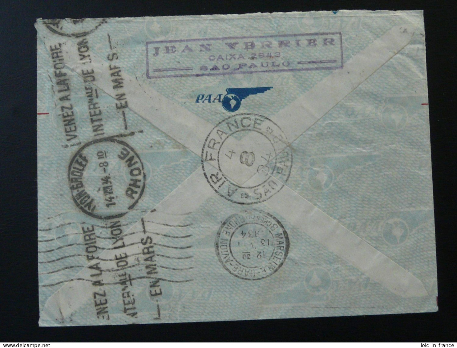 Lettre Par Avion Air Mail Cover Brazil To France Via Panair Pan American Airways 1934 Ref 98386 - Brieven En Documenten