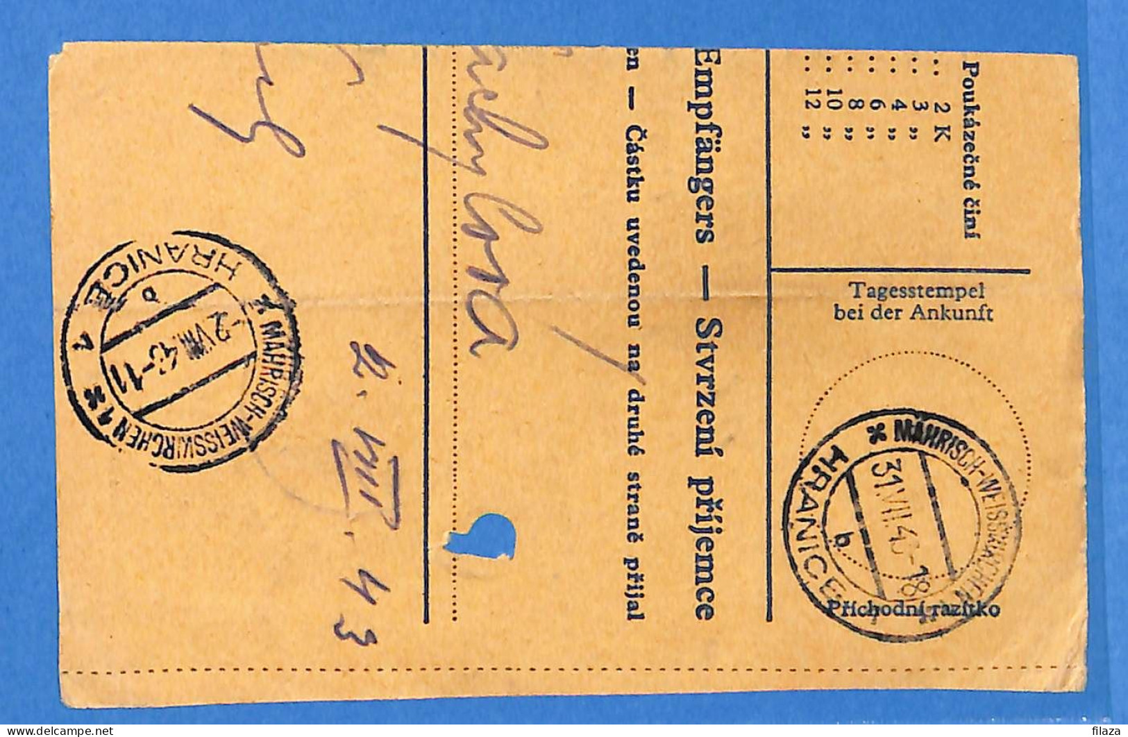 Böhmen Und Mähren 1943 - Carte Postale De Hranice - G34586 - Brieven En Documenten