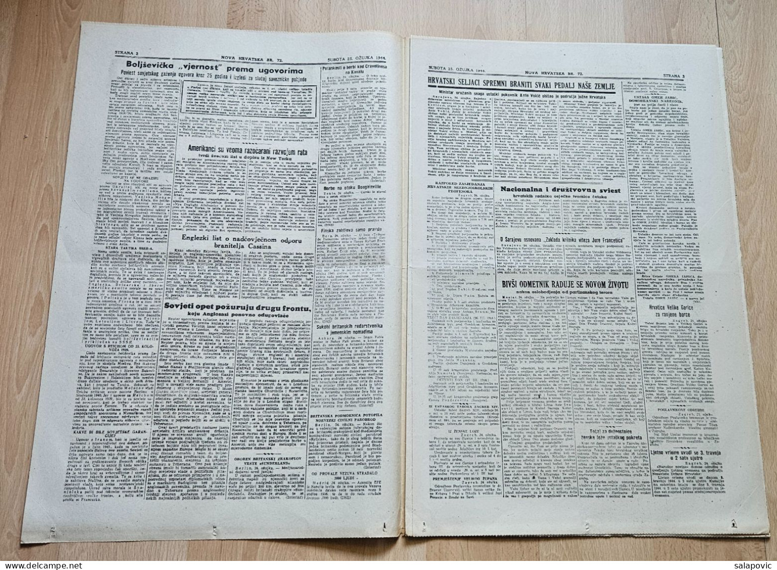 Nova Hrvatska 1944 Br. 72 NDH Croatia Ustasa Newspaper, Rab Ociscen Od Partizana - Andere & Zonder Classificatie