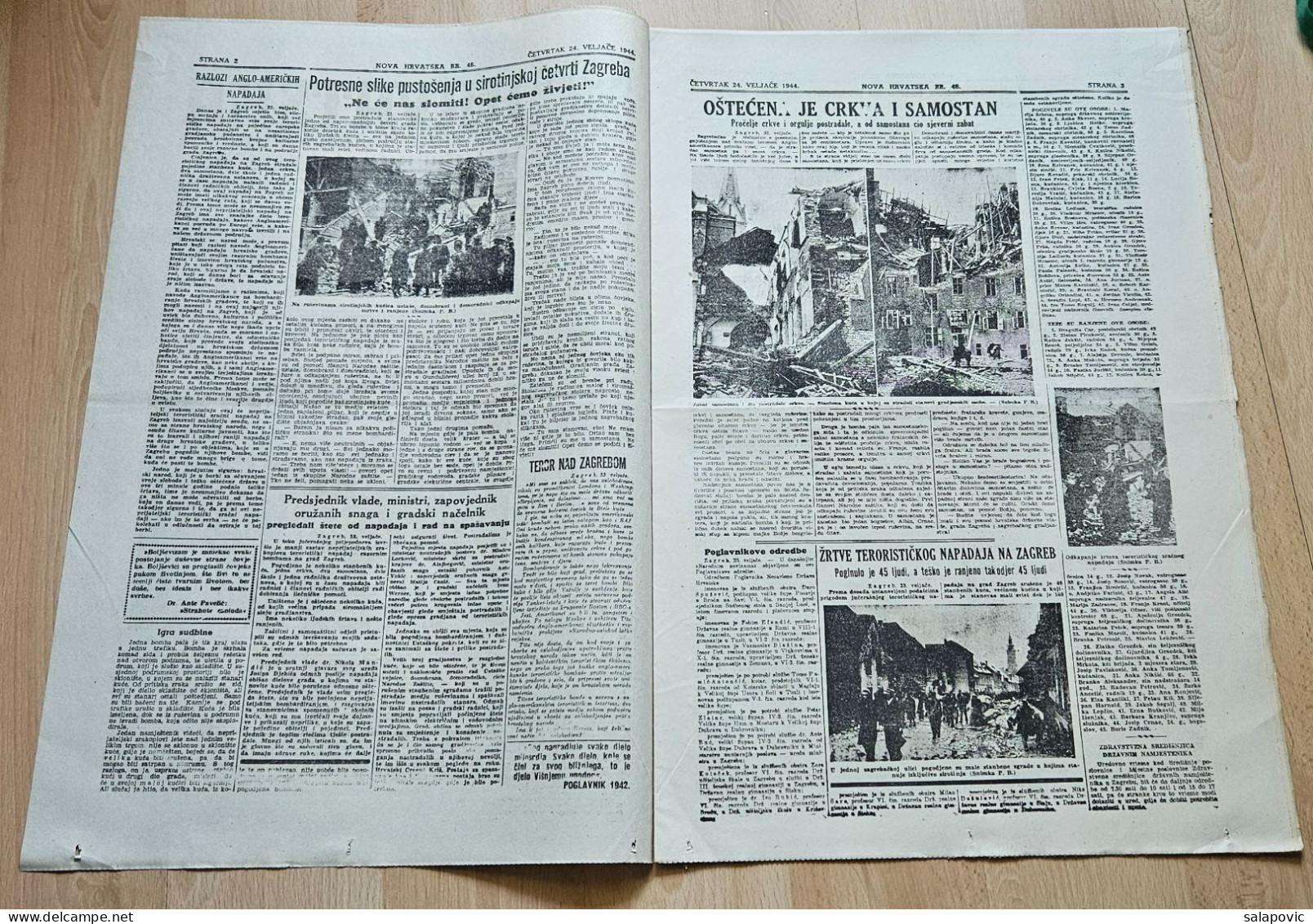 Nova Hrvatska 1944 Br. 46 NDH Croatia Ustasa Newspaper, Poglavnik Ante Pavelic U Obilasku Bombardovanih Djelova Zagreba - Other & Unclassified