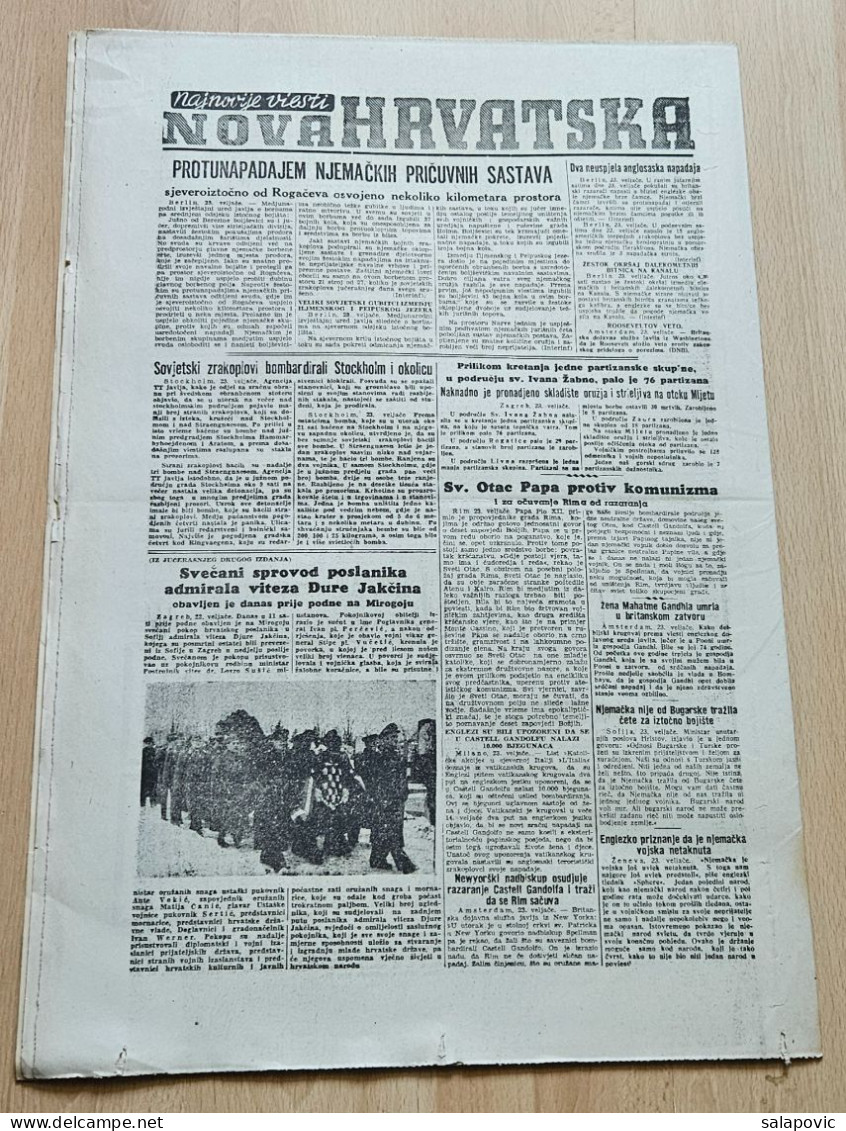 Nova Hrvatska 1944 Br. 46 NDH Croatia Ustasa Newspaper, Poglavnik Ante Pavelic U Obilasku Bombardovanih Djelova Zagreba - Other & Unclassified