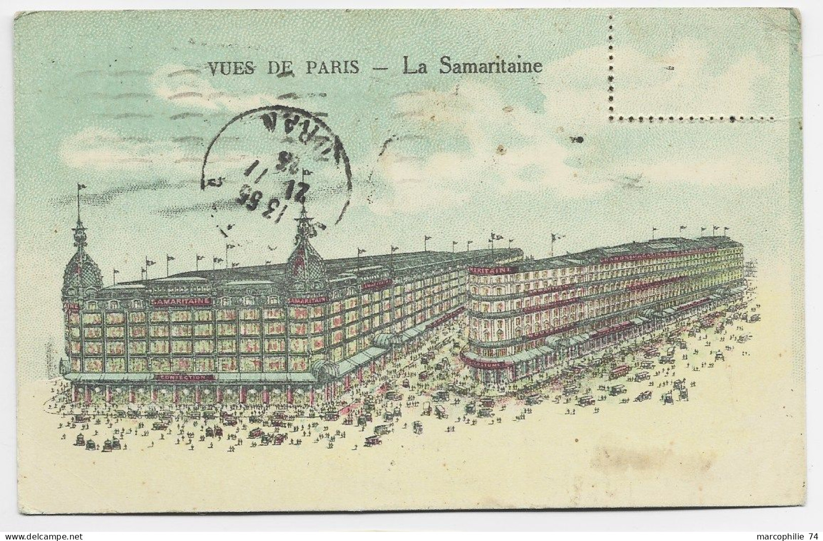 SEMEUSE 10C VERT ROULETTE CARTE LA SAMARITAINE PARIS 17.XI.1923 - Rollo De Sellos