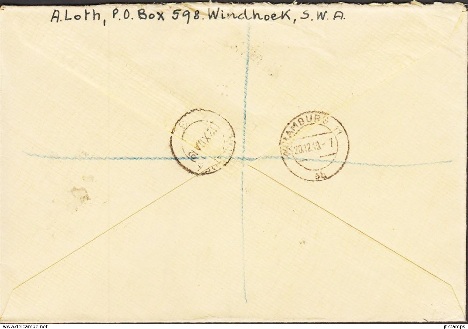 1949. SOUTH WEST AFRICA.  Interesting Air Mail Envelope Sent Registered To Hamburg With 2 D ... (Michel 155+) - JF546580 - Africa Del Sud-Ovest (1923-1990)
