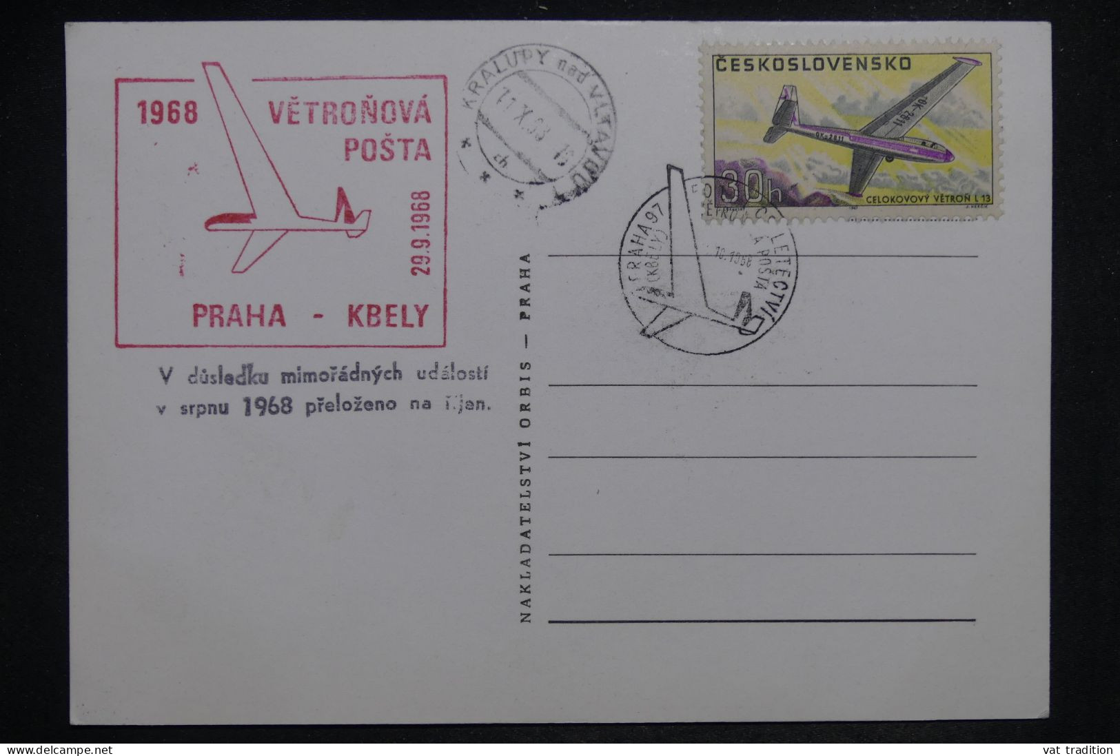 TCHÉCOSLOVAQUIE - Carte Postale Commémorative Sur L'Aviation - Prague 1968- L 153503 - Lettres & Documents