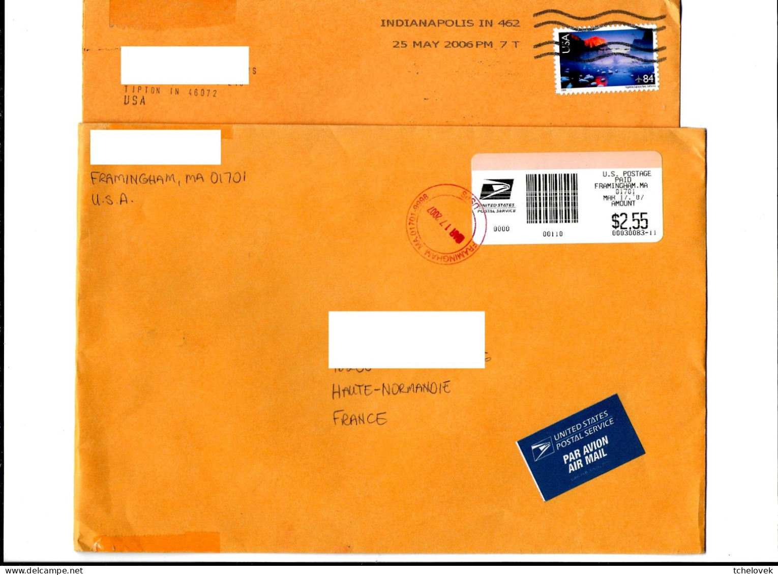 (Timbres). Letter Cover USA To France USPS 17.10.2007 & Lot N°1 - Cartas & Documentos